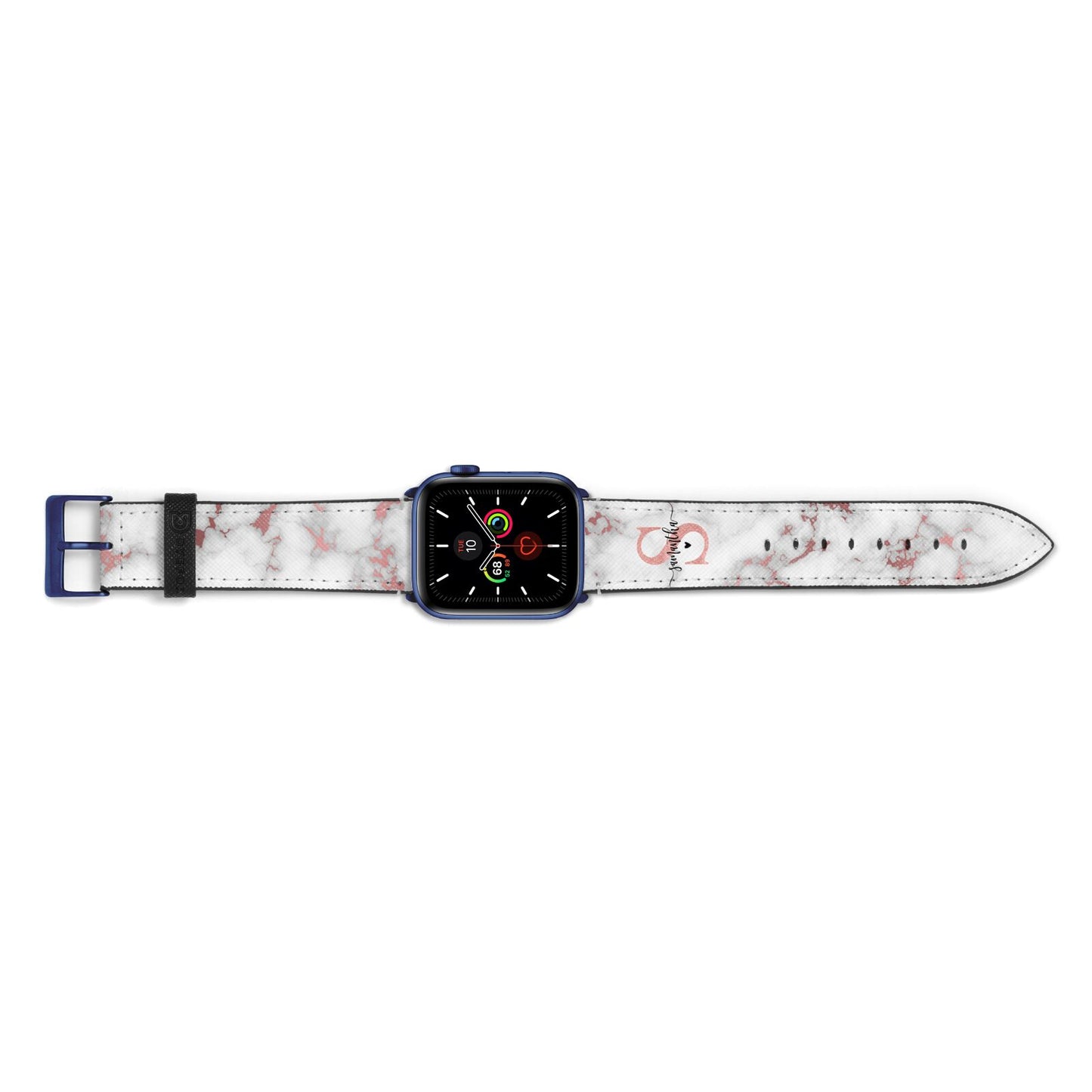 Rose Gold Personalised Marble Glitter Initial Name Apple Watch Strap Landscape Image Blue Hardware