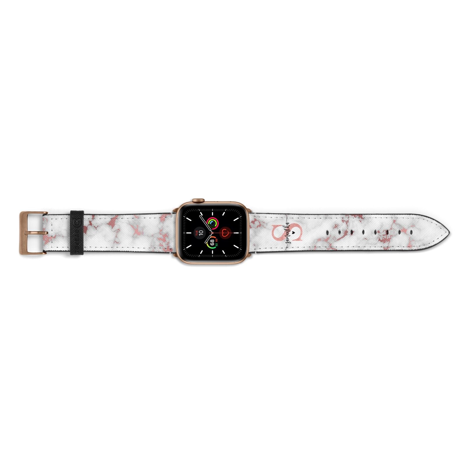 Rose Gold Personalised Marble Glitter Initial Name Apple Watch Strap Landscape Image Gold Hardware