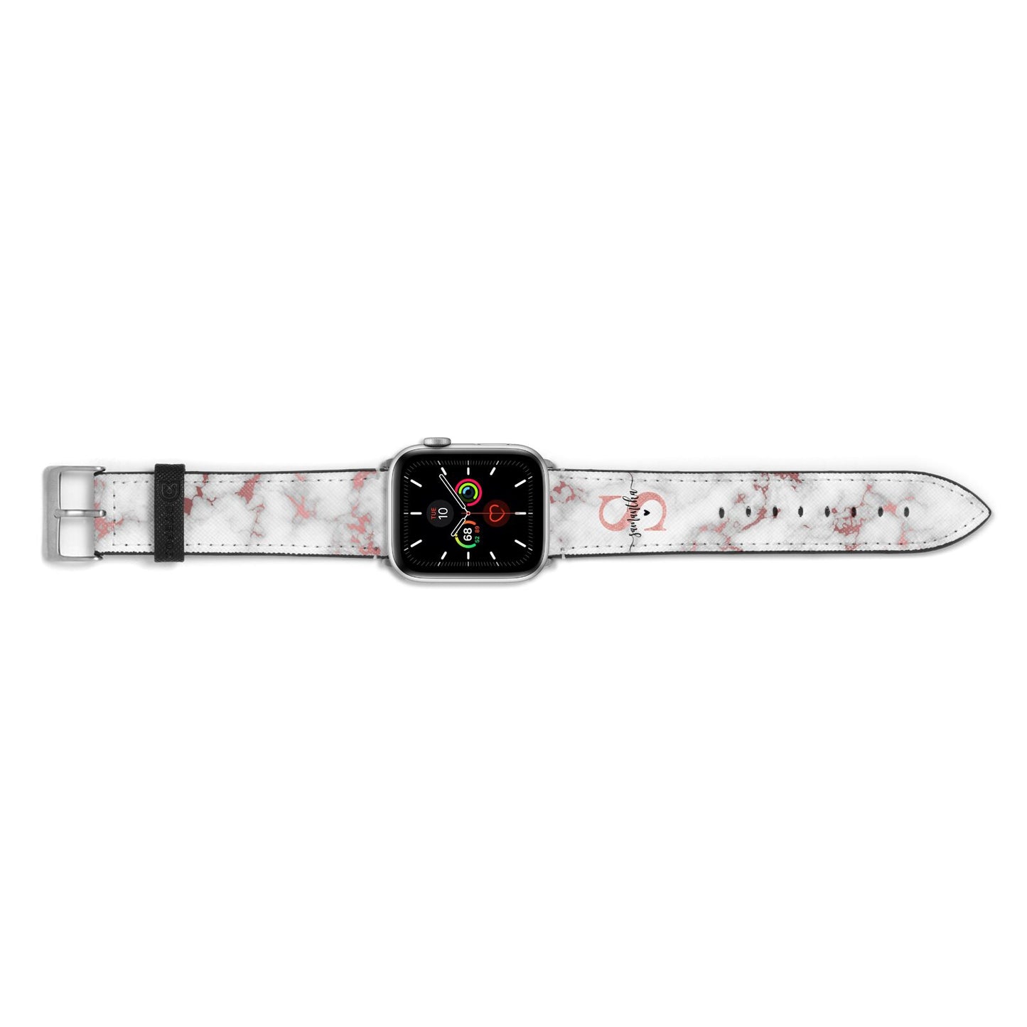 Rose Gold Personalised Marble Glitter Initial Name Apple Watch Strap Landscape Image Silver Hardware