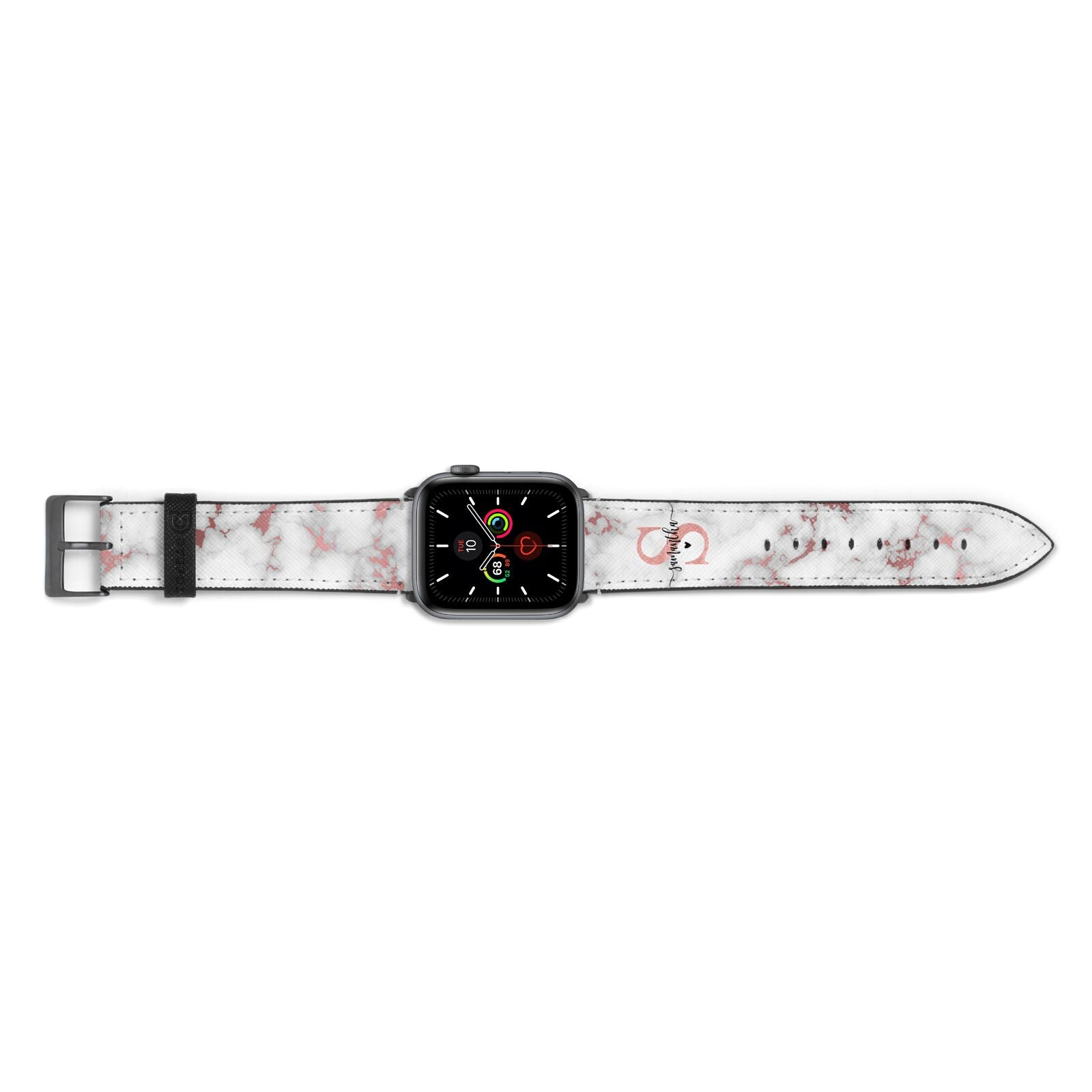 Rose Gold Personalised Marble Glitter Initial Name Apple Watch Strap Landscape Image Space Grey Hardware