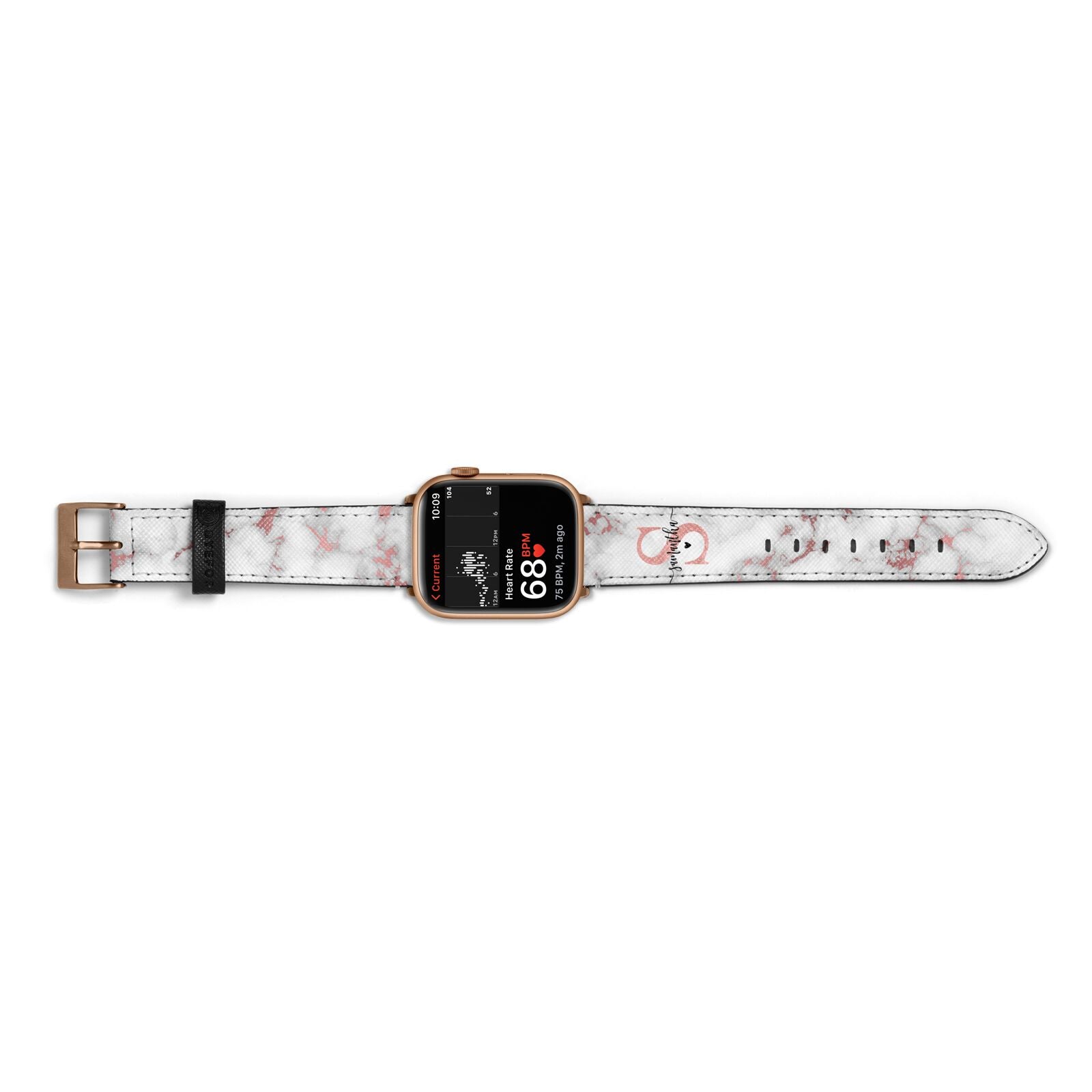 Rose Gold Personalised Marble Glitter Initial Name Apple Watch Strap Size 38mm Landscape Image Gold Hardware