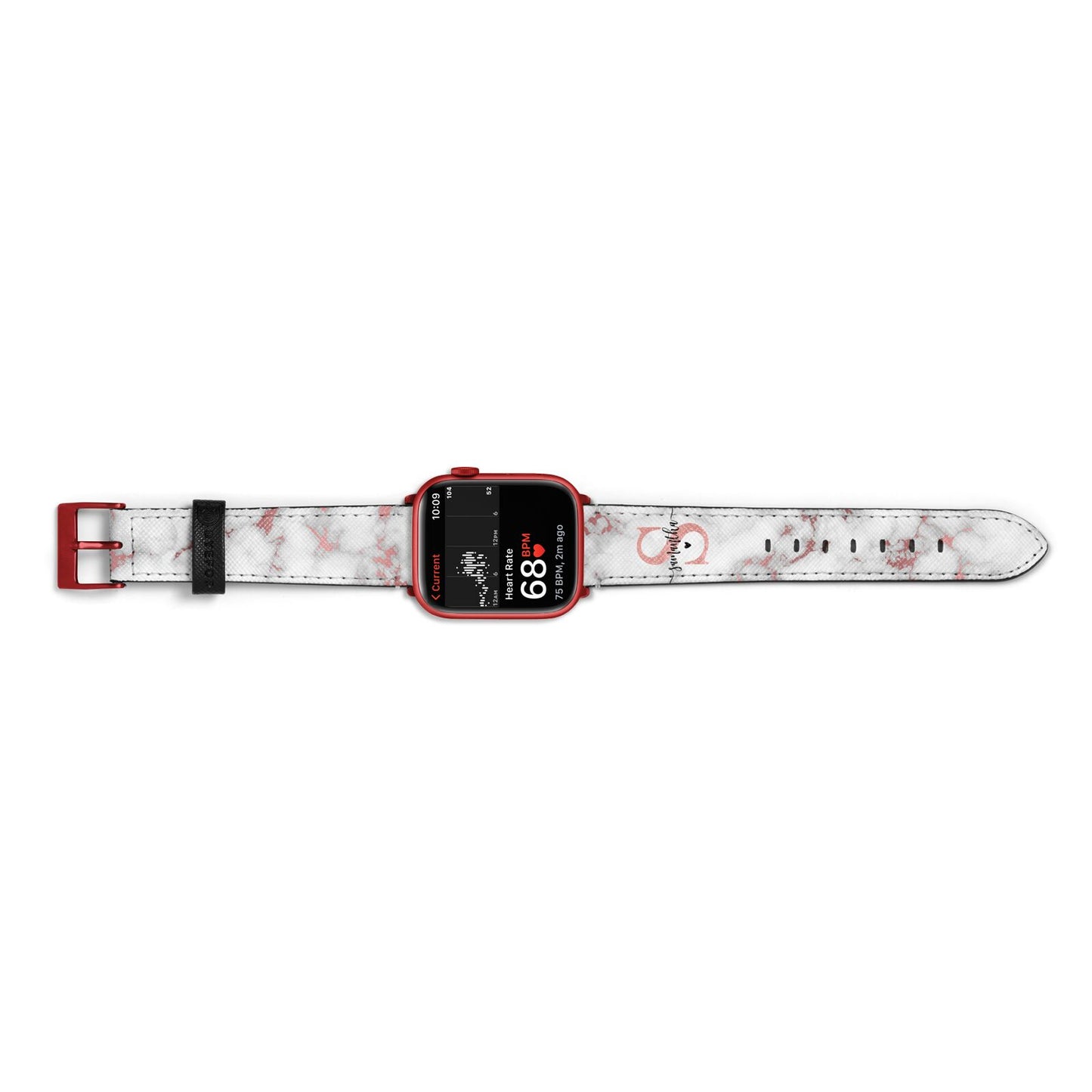 Rose Gold Personalised Marble Glitter Initial Name Apple Watch Strap Size 38mm Landscape Image Red Hardware