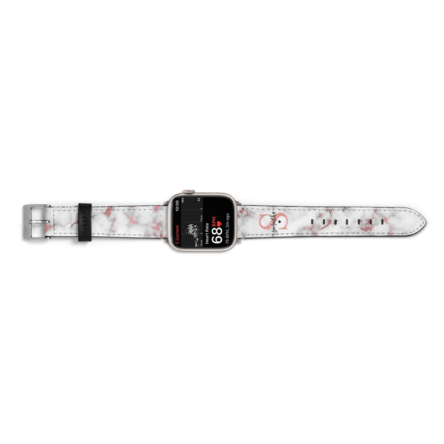 Rose Gold Personalised Marble Glitter Initial Name Apple Watch Strap Size 38mm Landscape Image Silver Hardware