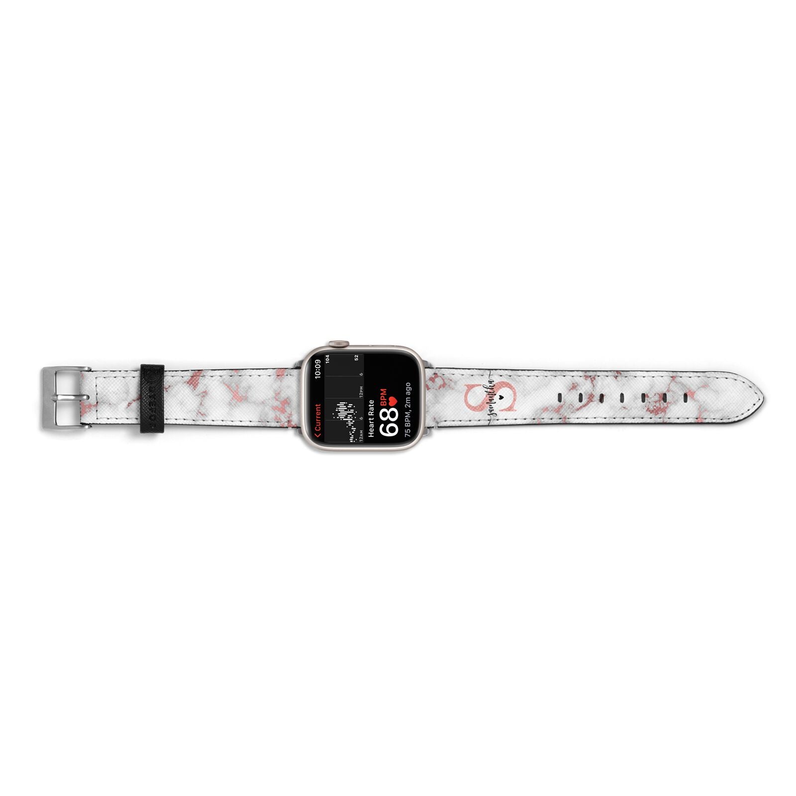 Rose Gold Personalised Marble Glitter Initial Name Apple Watch Strap Size 38mm Landscape Image Silver Hardware