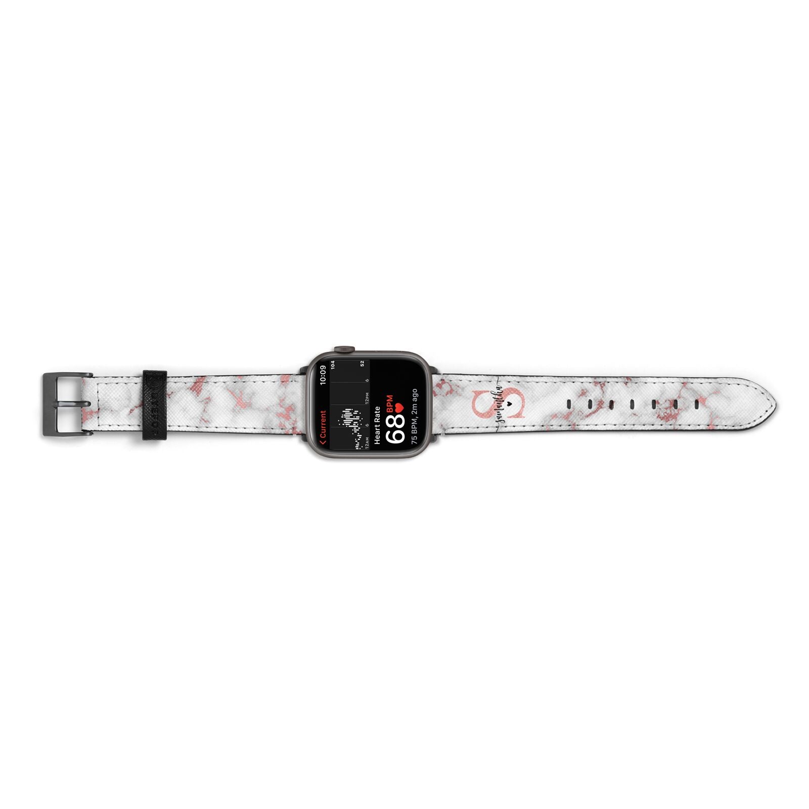 Rose Gold Personalised Marble Glitter Initial Name Apple Watch Strap Size 38mm Landscape Image Space Grey Hardware
