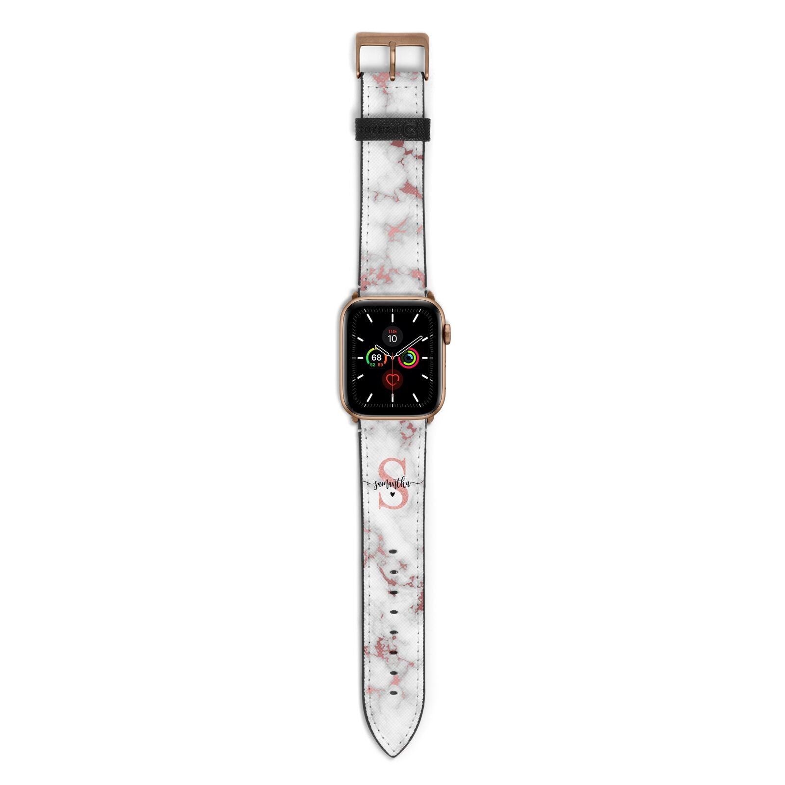 Rose Gold Personalised Marble Glitter Initial Name Apple Watch Strap with Gold Hardware
