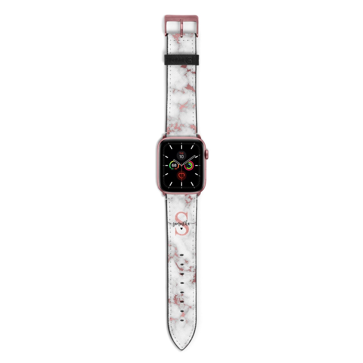 Rose Gold Personalised Marble Glitter Initial Name Apple Watch Strap with Rose Gold Hardware