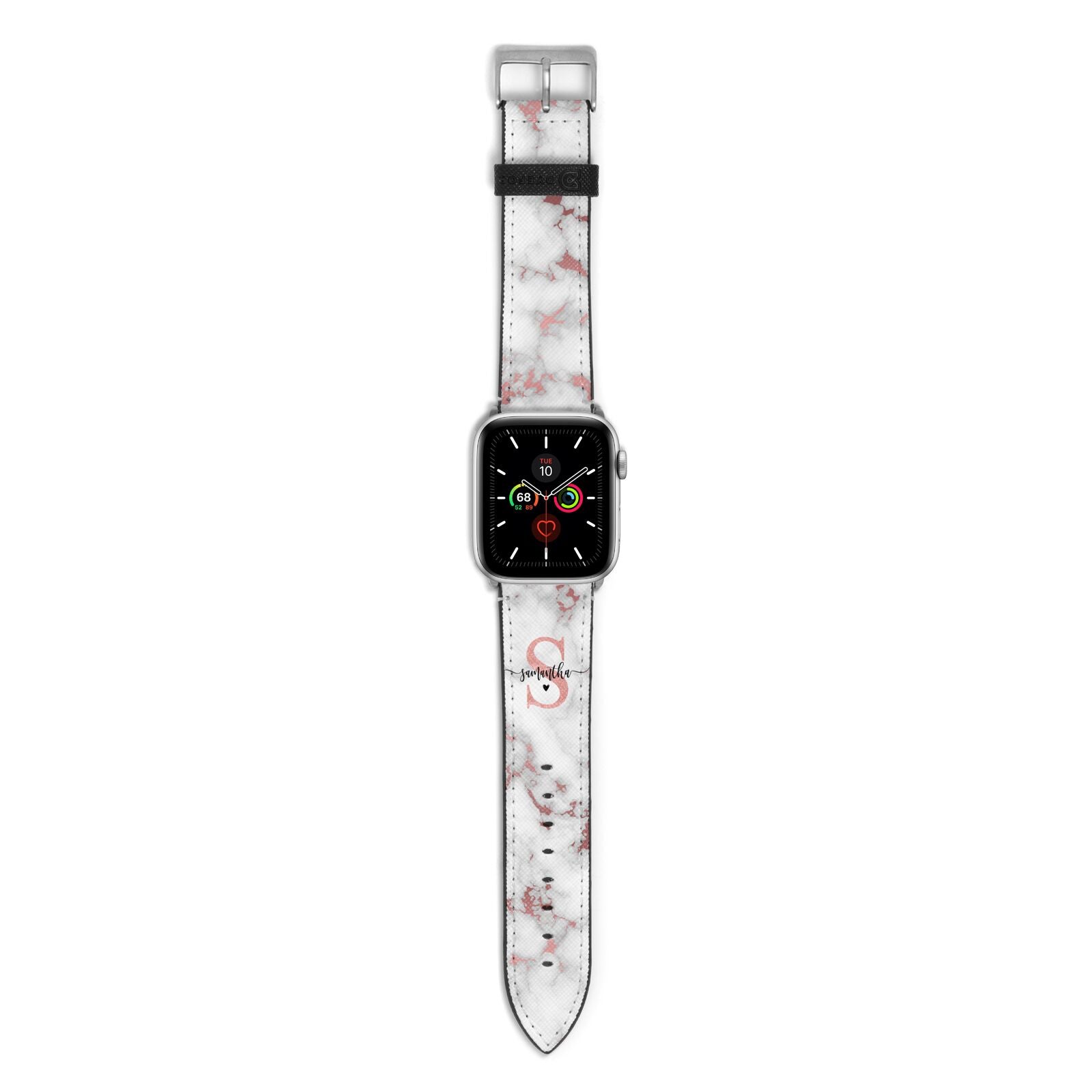 Rose Gold Personalised Marble Glitter Initial Name Apple Watch Strap with Silver Hardware