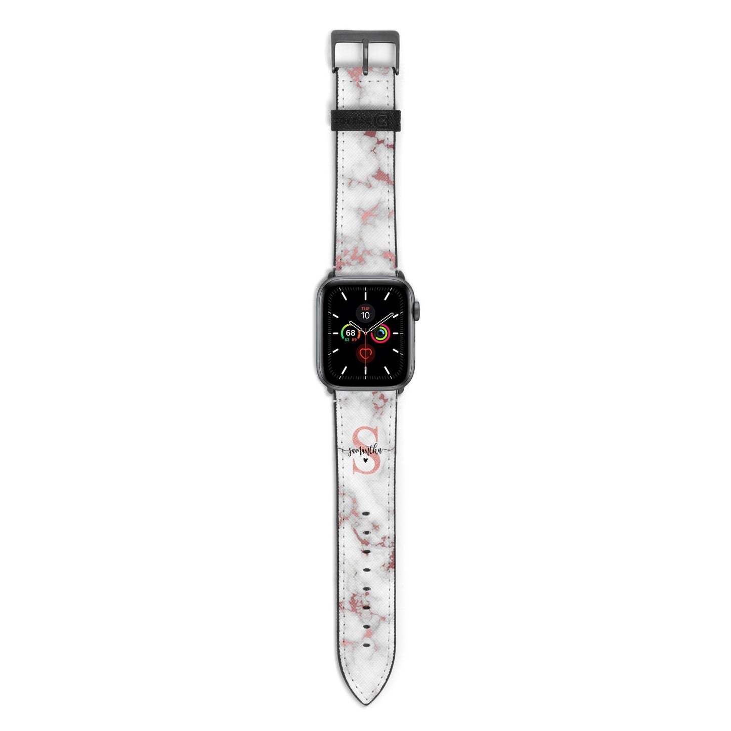 Rose Gold Personalised Marble Glitter Initial Name Apple Watch Strap with Space Grey Hardware
