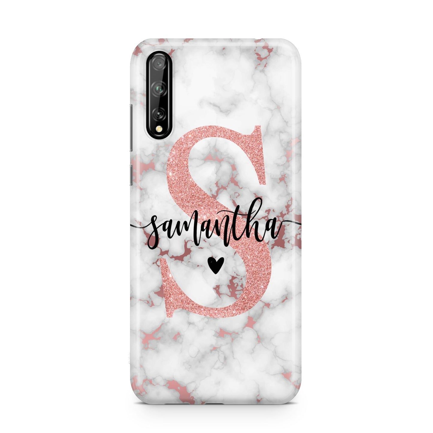 Rose Gold Personalised Marble Glitter Initial Name Huawei Enjoy 10s Phone Case