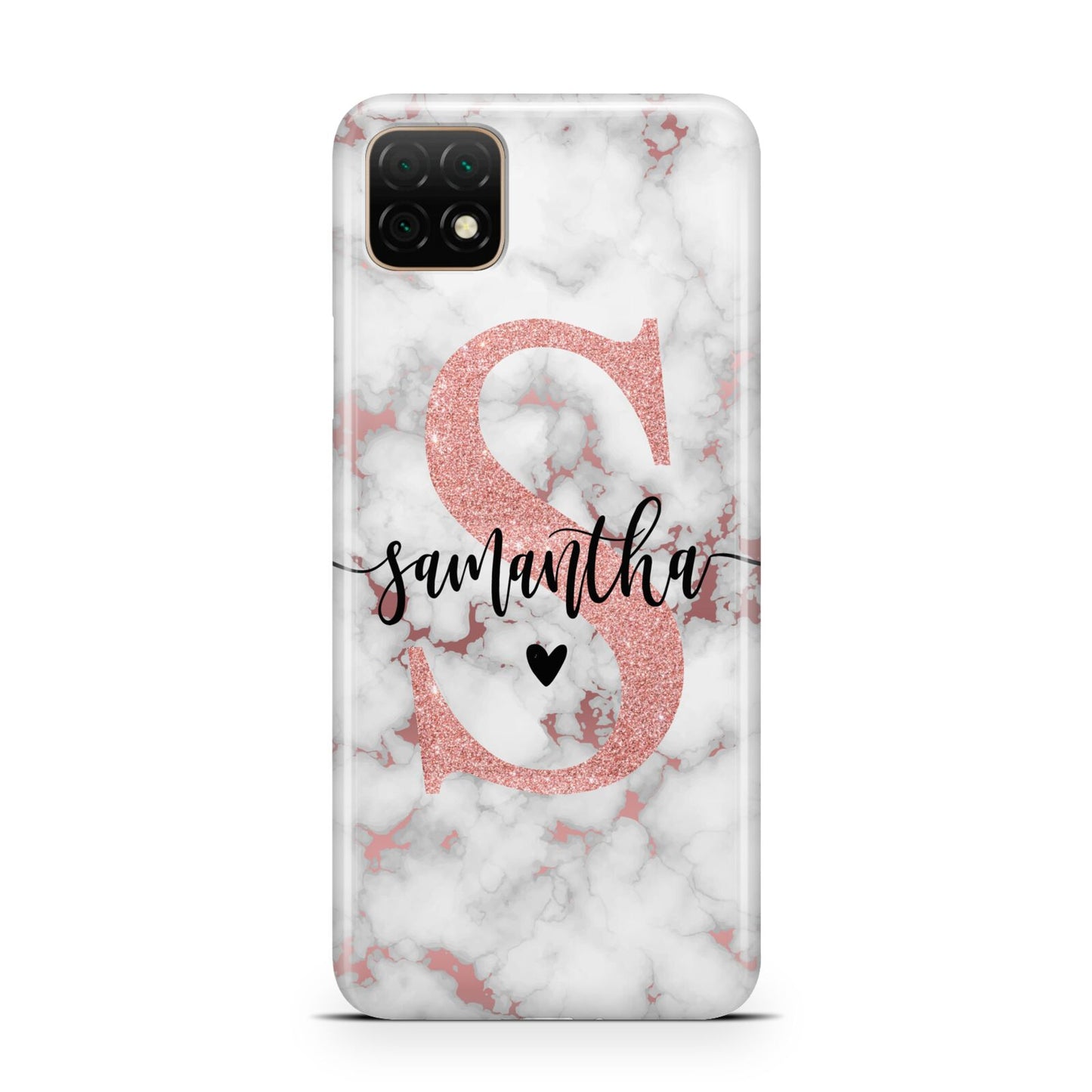 Rose Gold Personalised Marble Glitter Initial Name Huawei Enjoy 20 Phone Case