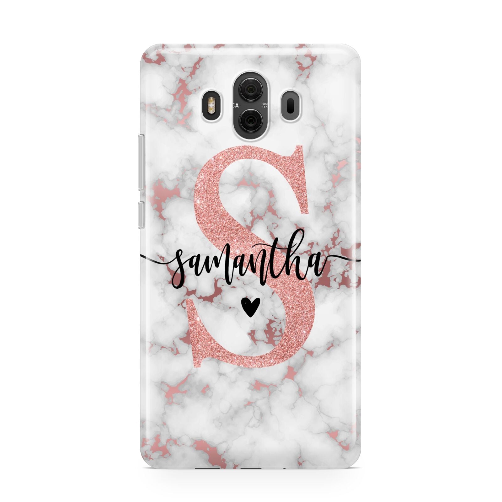 Rose Gold Personalised Marble Glitter Initial Name Huawei Mate 10 Protective Phone Case