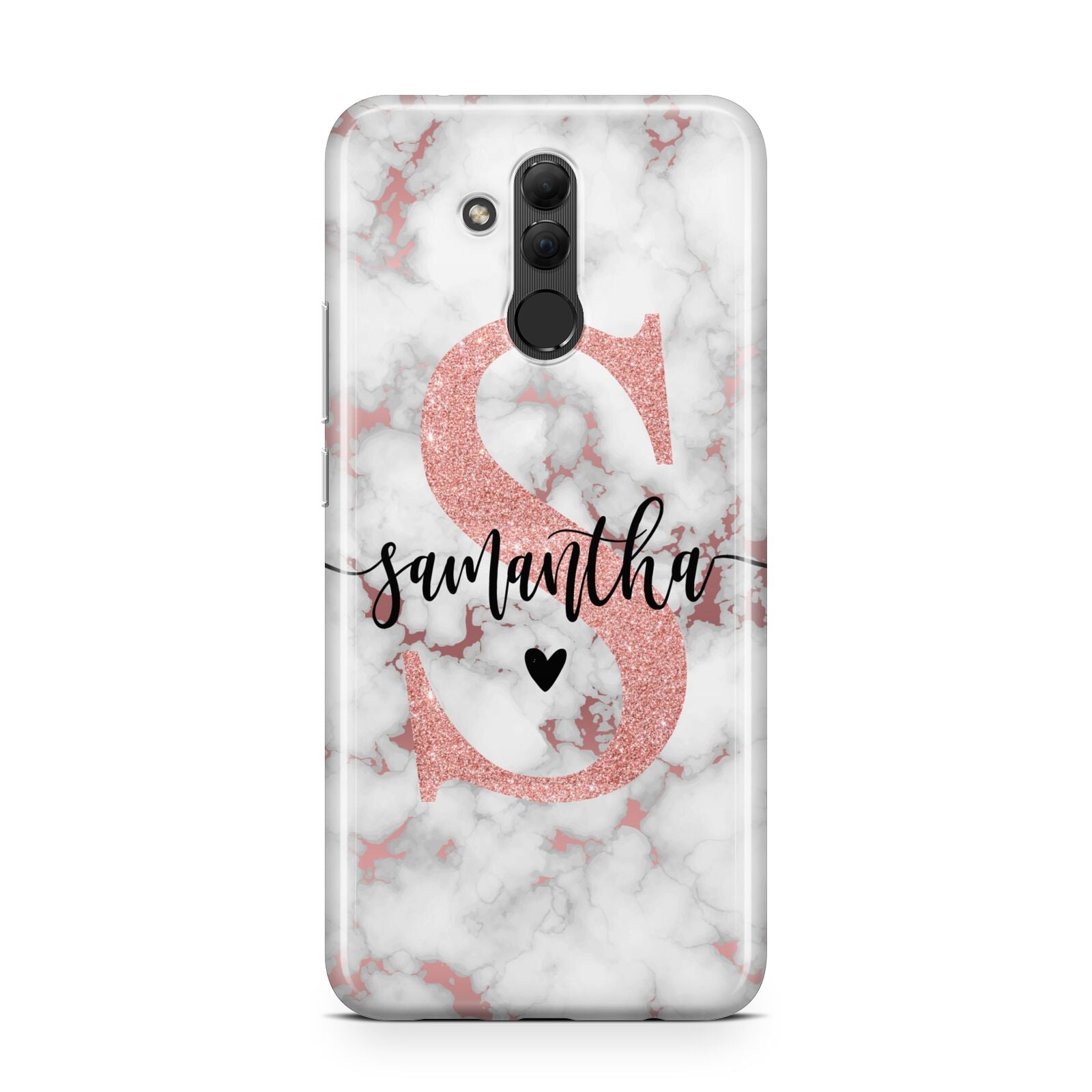 Rose Gold Personalised Marble Glitter Initial Name Huawei Mate 20 Lite