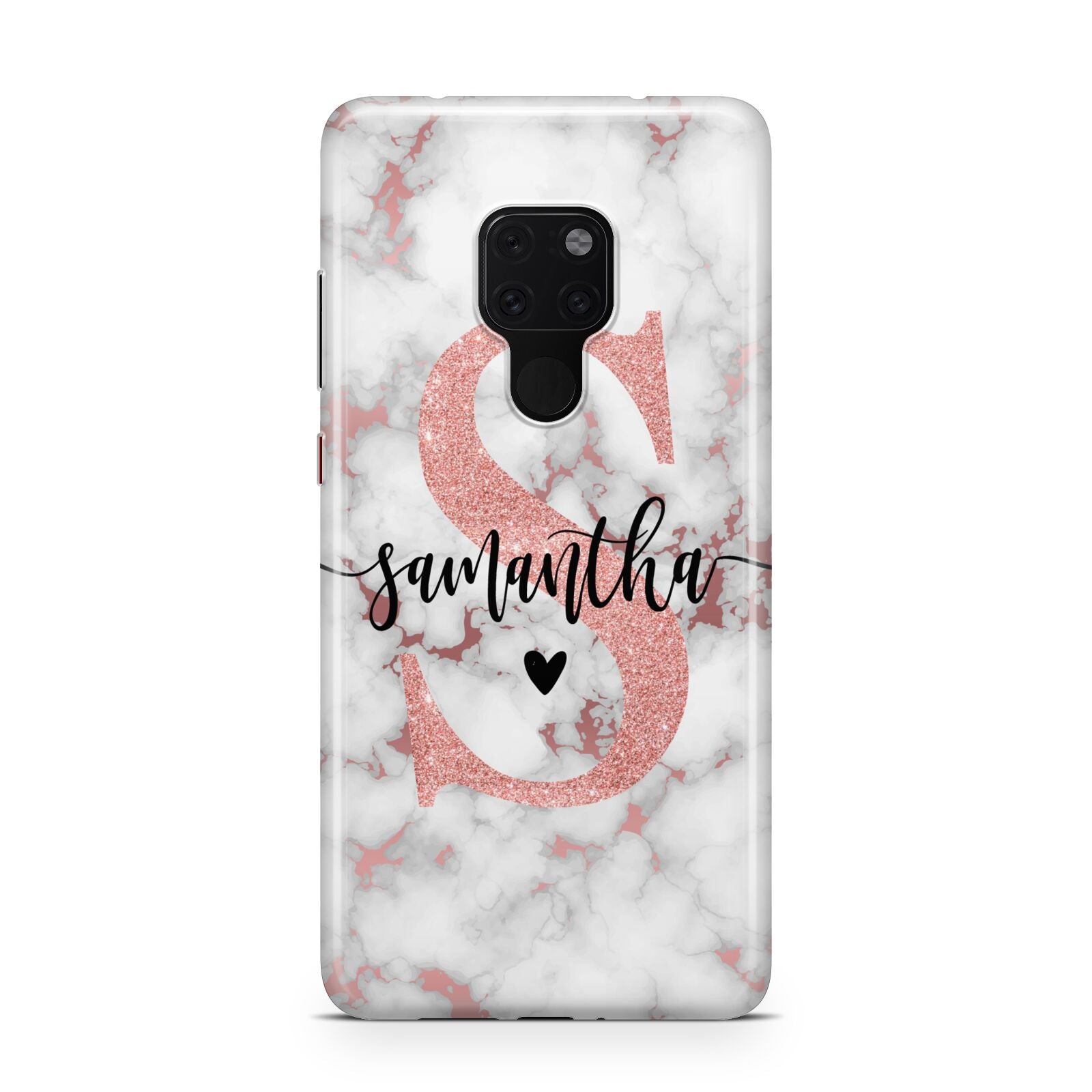 Rose Gold Personalised Marble Glitter Initial Name Huawei Mate 20 Phone Case