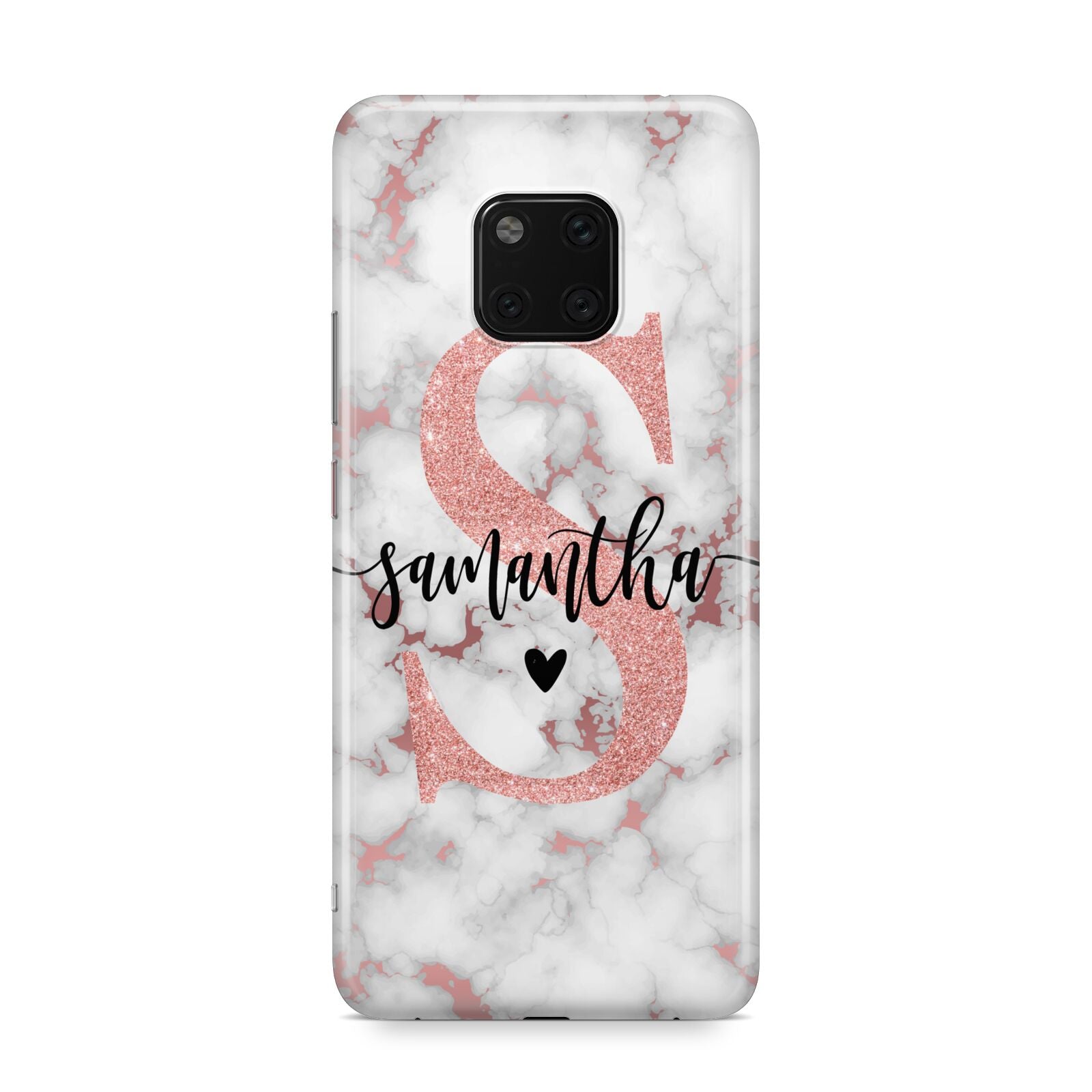 Rose Gold Personalised Marble Glitter Initial Name Huawei Mate 20 Pro Phone Case