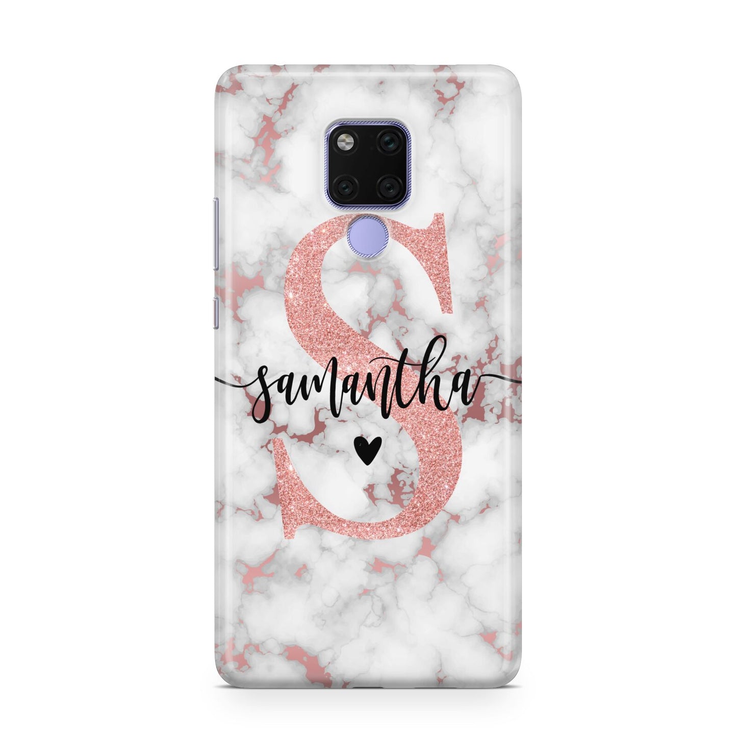 Rose Gold Personalised Marble Glitter Initial Name Huawei Mate 20X Phone Case