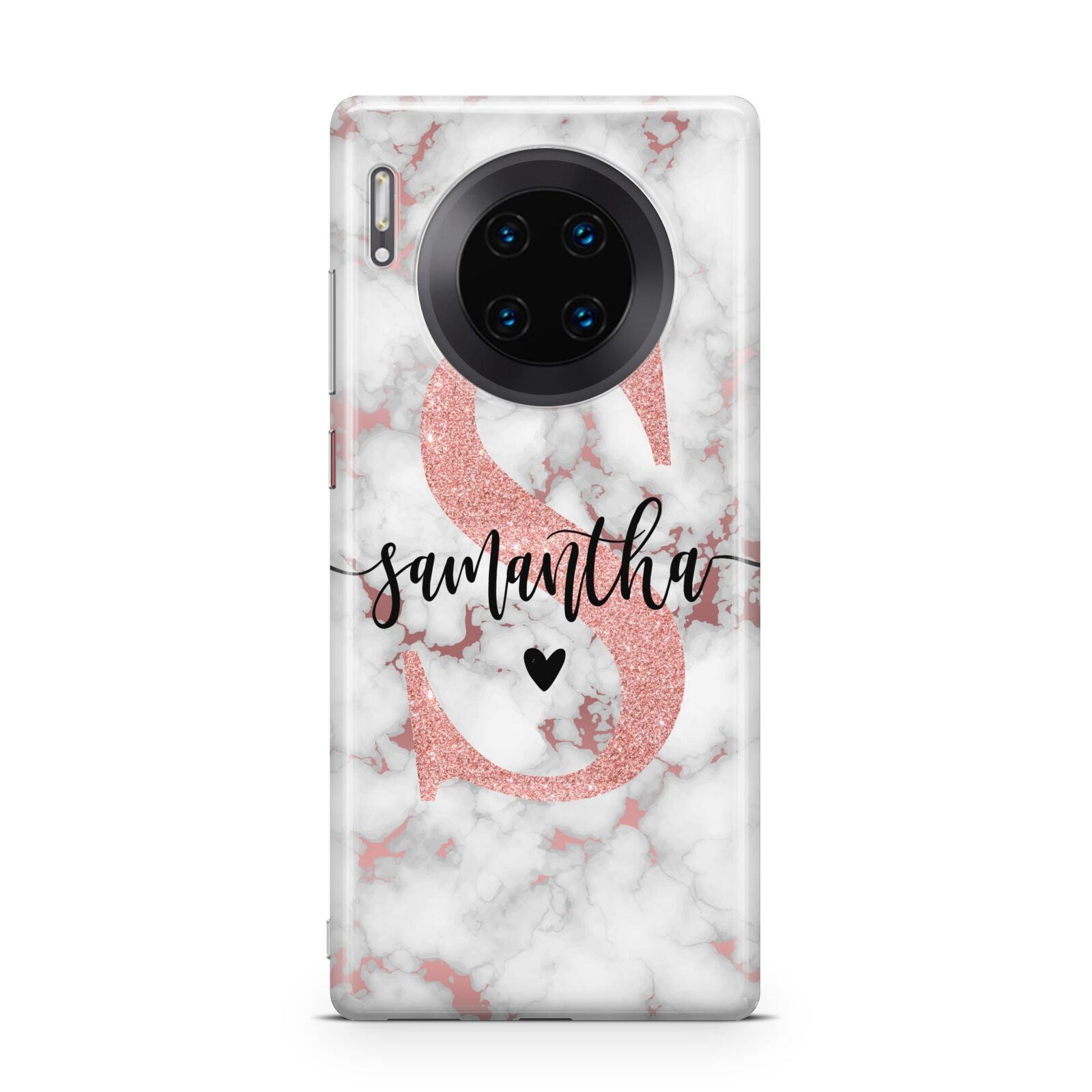 Rose Gold Personalised Marble Glitter Initial Name Huawei Mate 30 Pro Phone Case