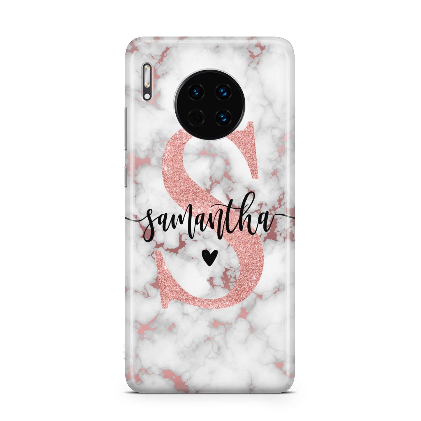 Rose Gold Personalised Marble Glitter Initial Name Huawei Mate 30