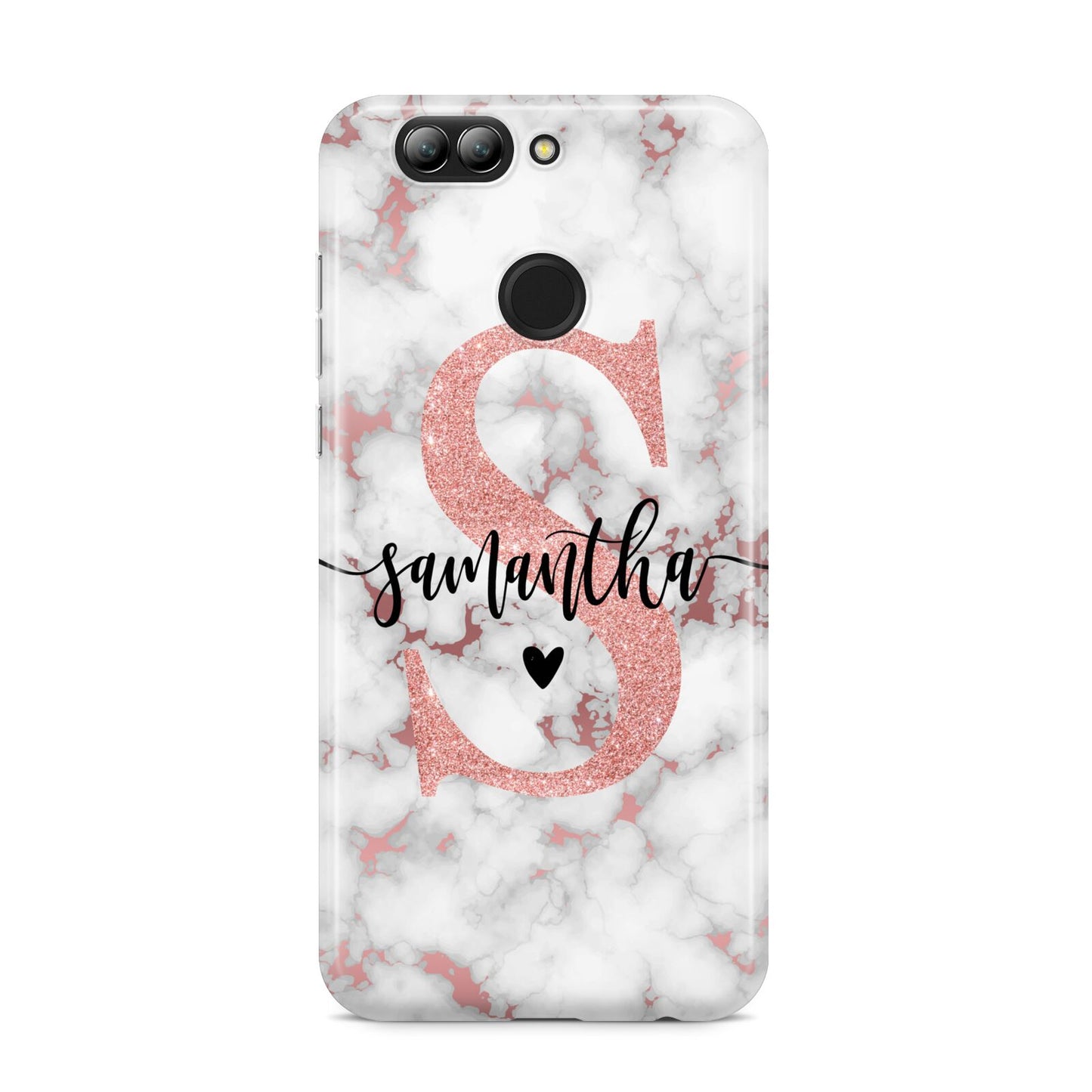 Rose Gold Personalised Marble Glitter Initial Name Huawei Nova 2s Phone Case