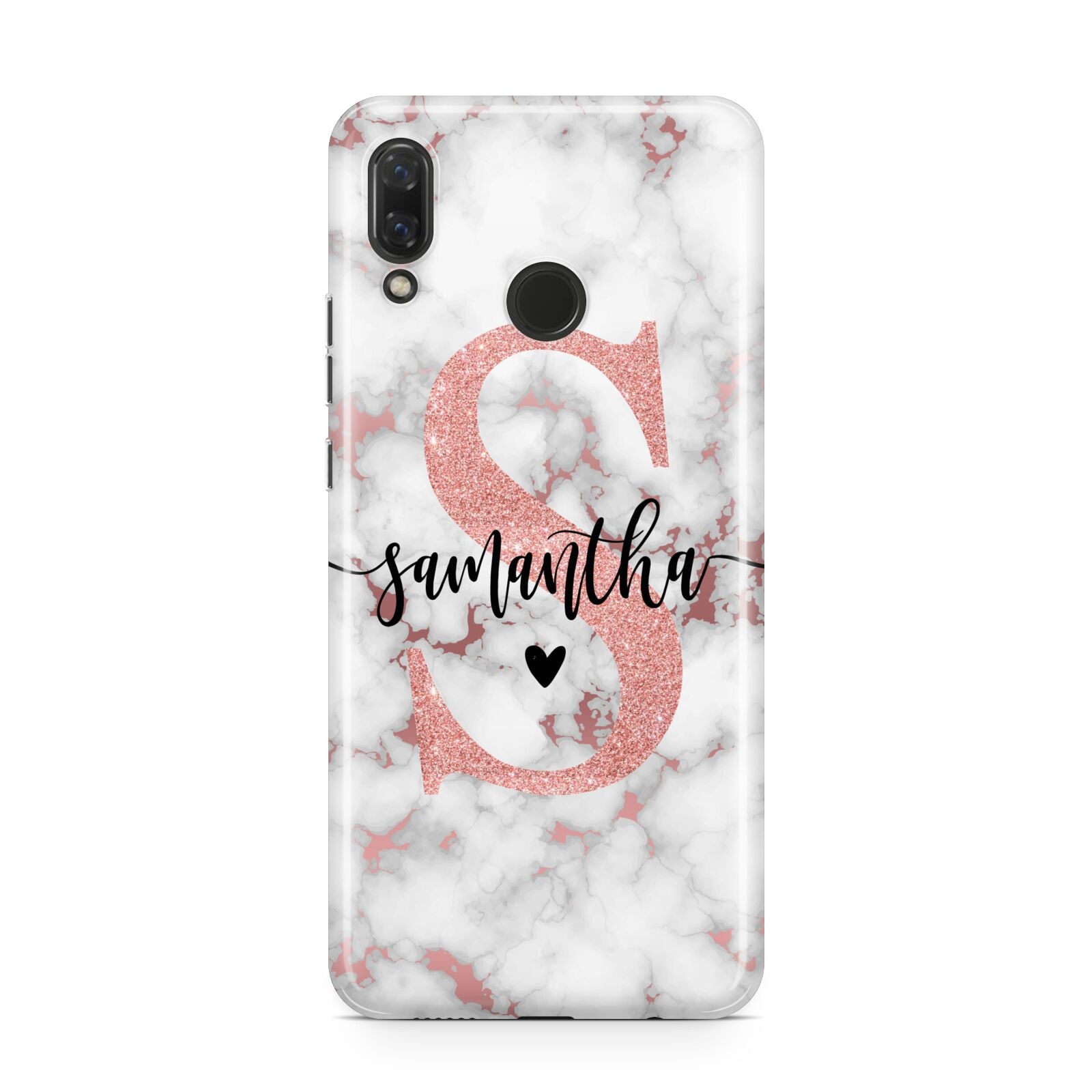 Rose Gold Personalised Marble Glitter Initial Name Huawei Nova 3 Phone Case