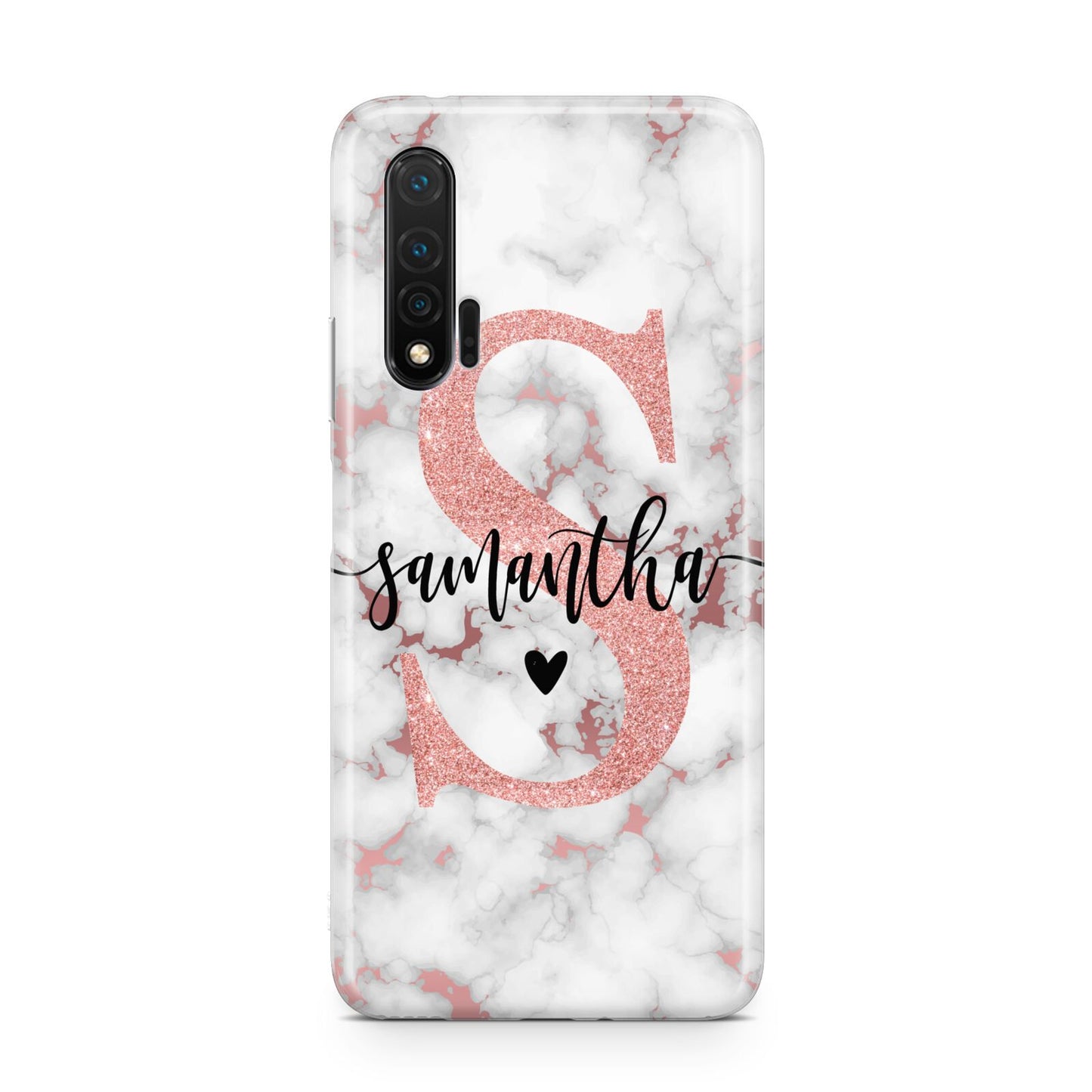 Rose Gold Personalised Marble Glitter Initial Name Huawei Nova 6 Phone Case