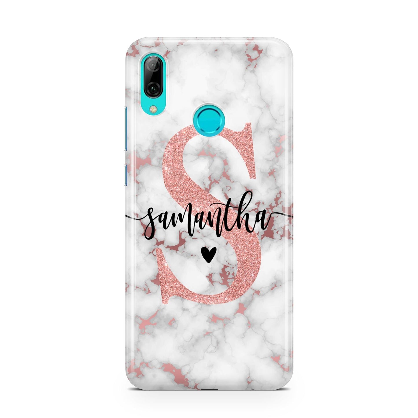 Rose Gold Personalised Marble Glitter Initial Name Huawei P Smart 2019 Case