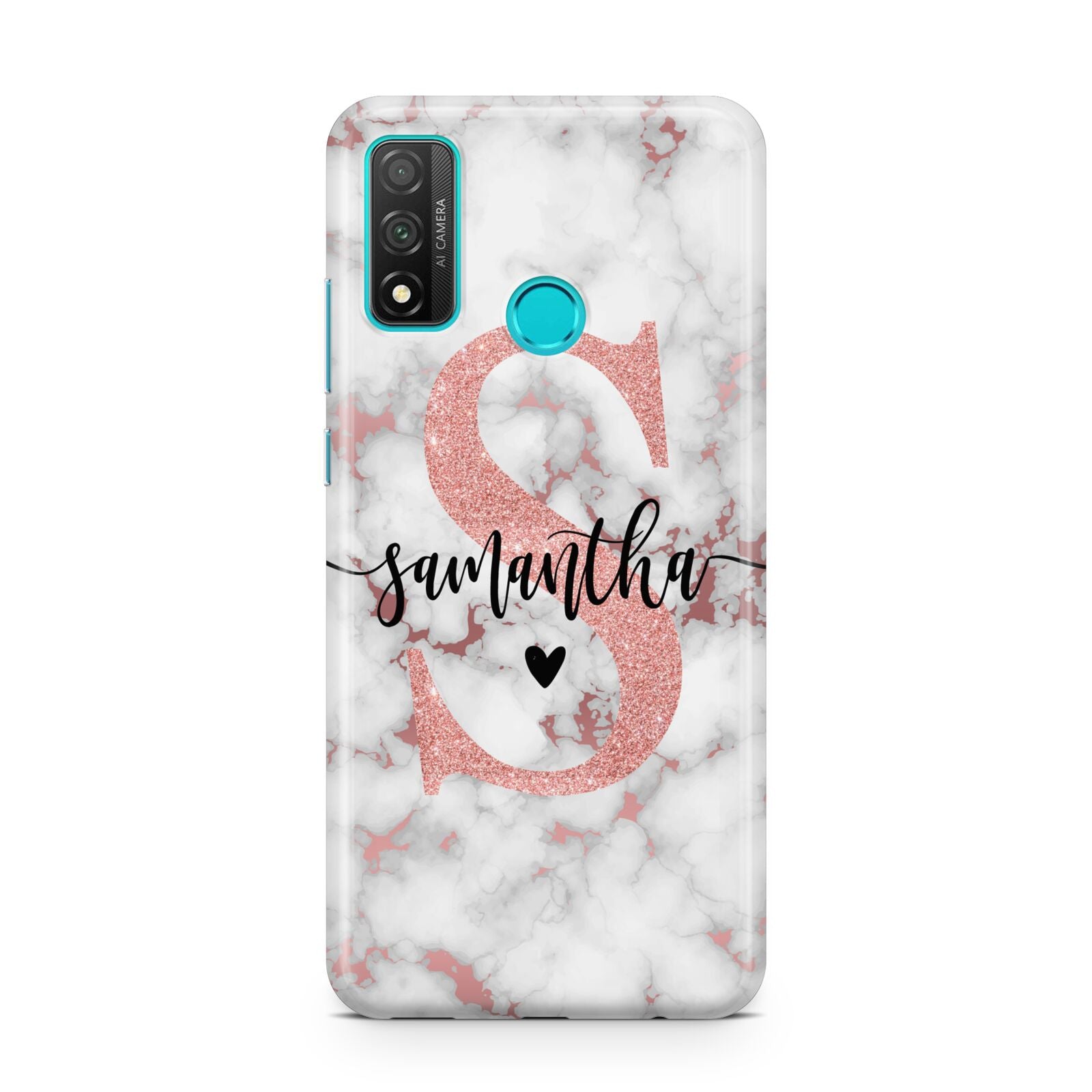 Rose Gold Personalised Marble Glitter Initial Name Huawei P Smart 2020