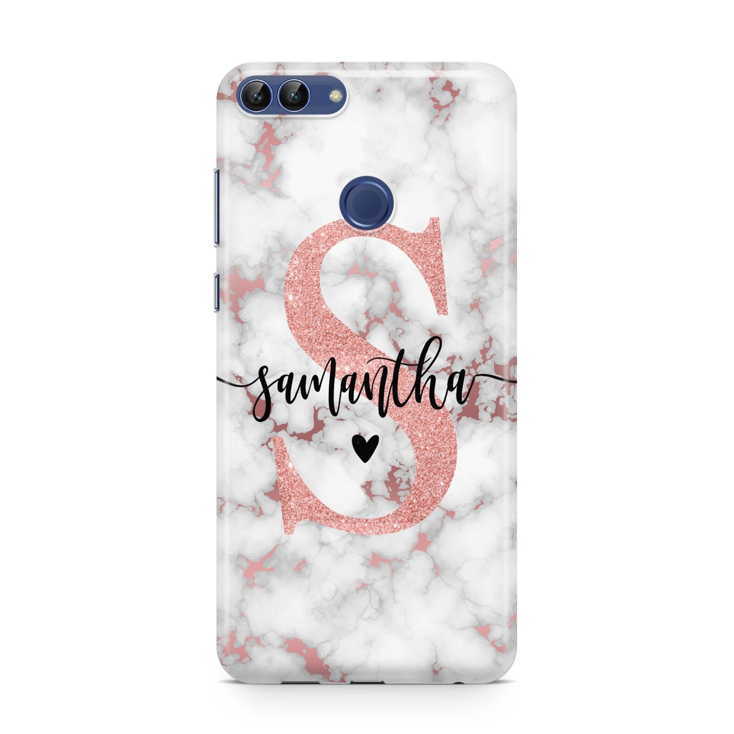 Rose Gold Personalised Marble Glitter Initial Name Huawei P Smart Case