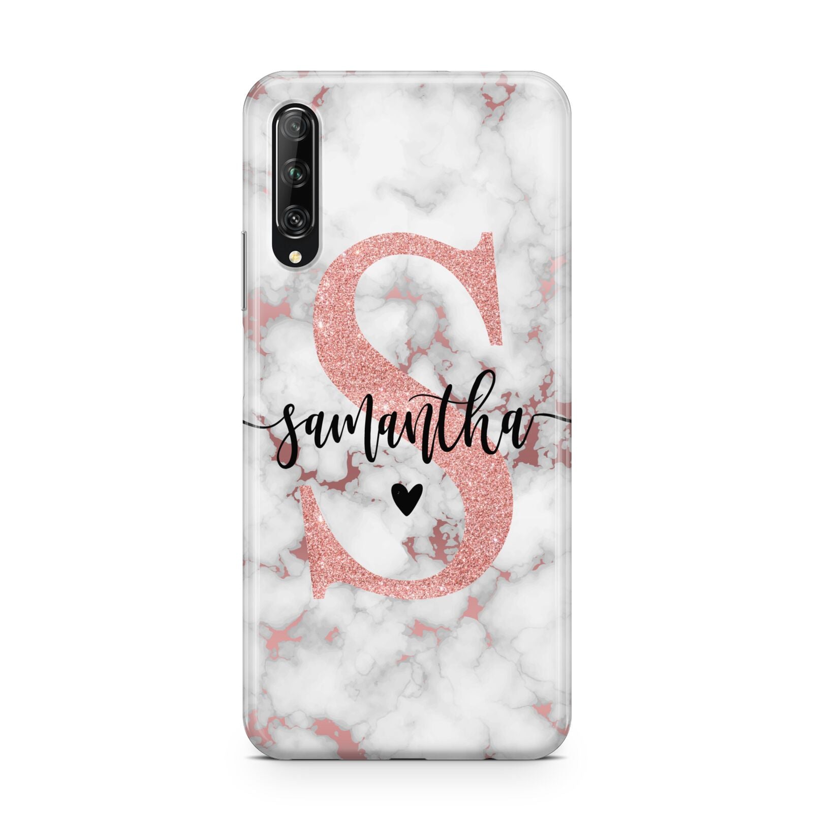 Rose Gold Personalised Marble Glitter Initial Name Huawei P Smart Pro 2019