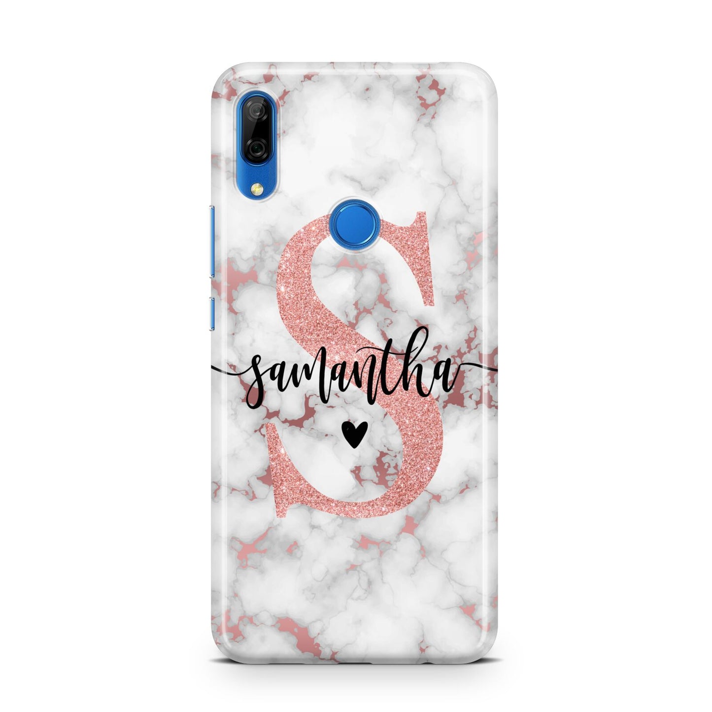 Rose Gold Personalised Marble Glitter Initial Name Huawei P Smart Z