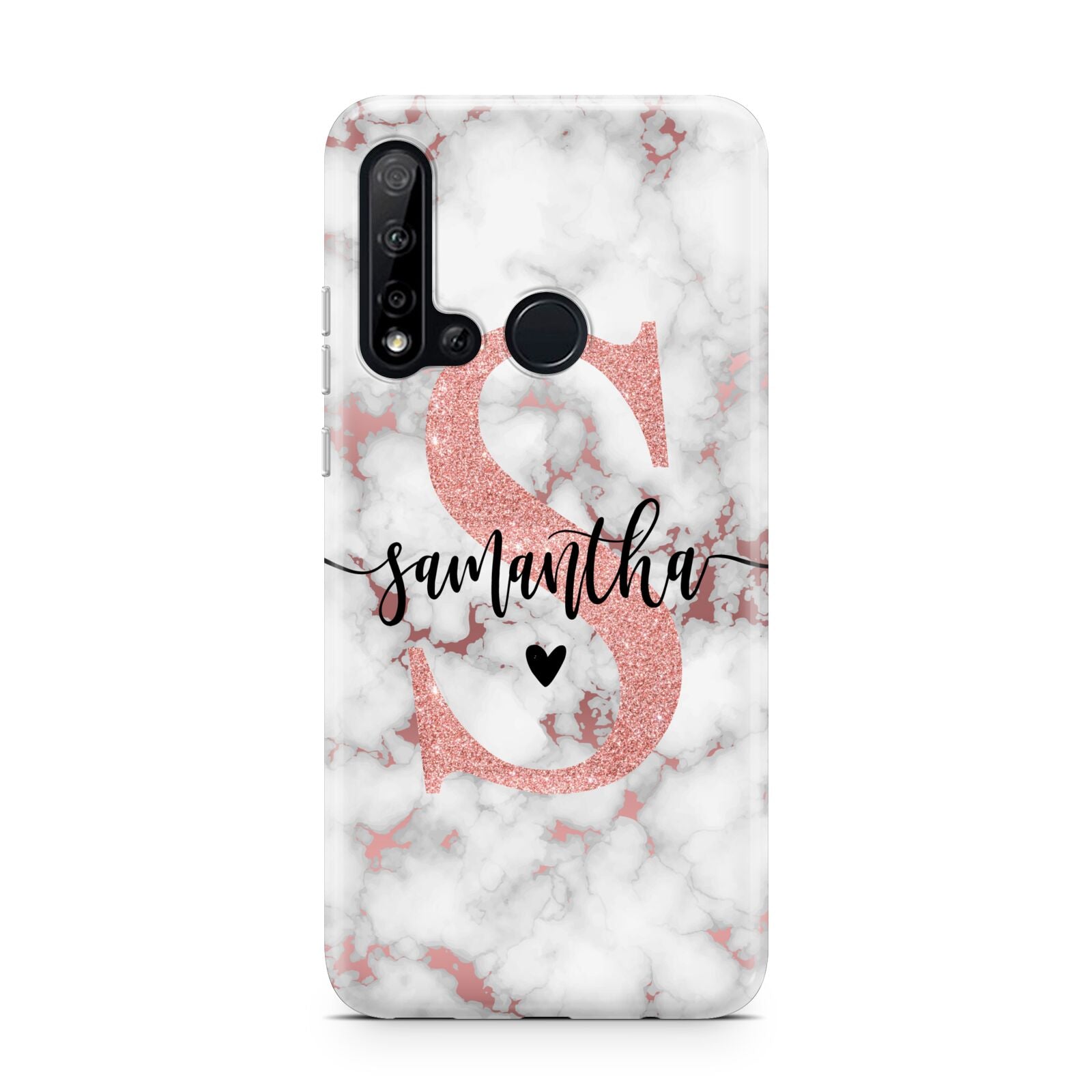 Rose Gold Personalised Marble Glitter Initial Name Huawei P20 Lite 5G Phone Case