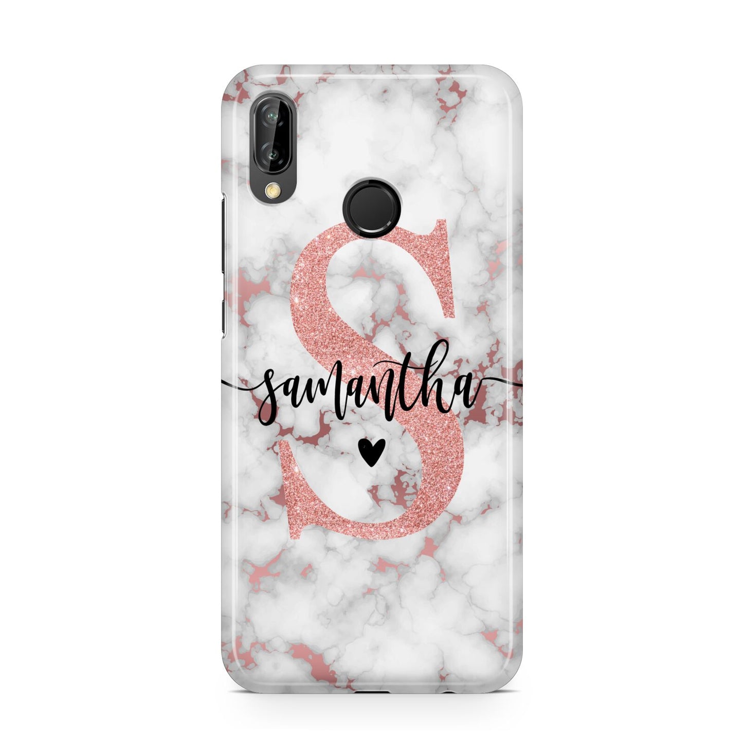 Rose Gold Personalised Marble Glitter Initial Name Huawei P20 Lite Phone Case