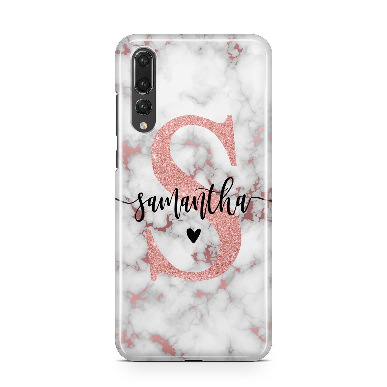 Rose Gold Personalised Marble Glitter Initial Name Huawei P20 Pro Phone Case