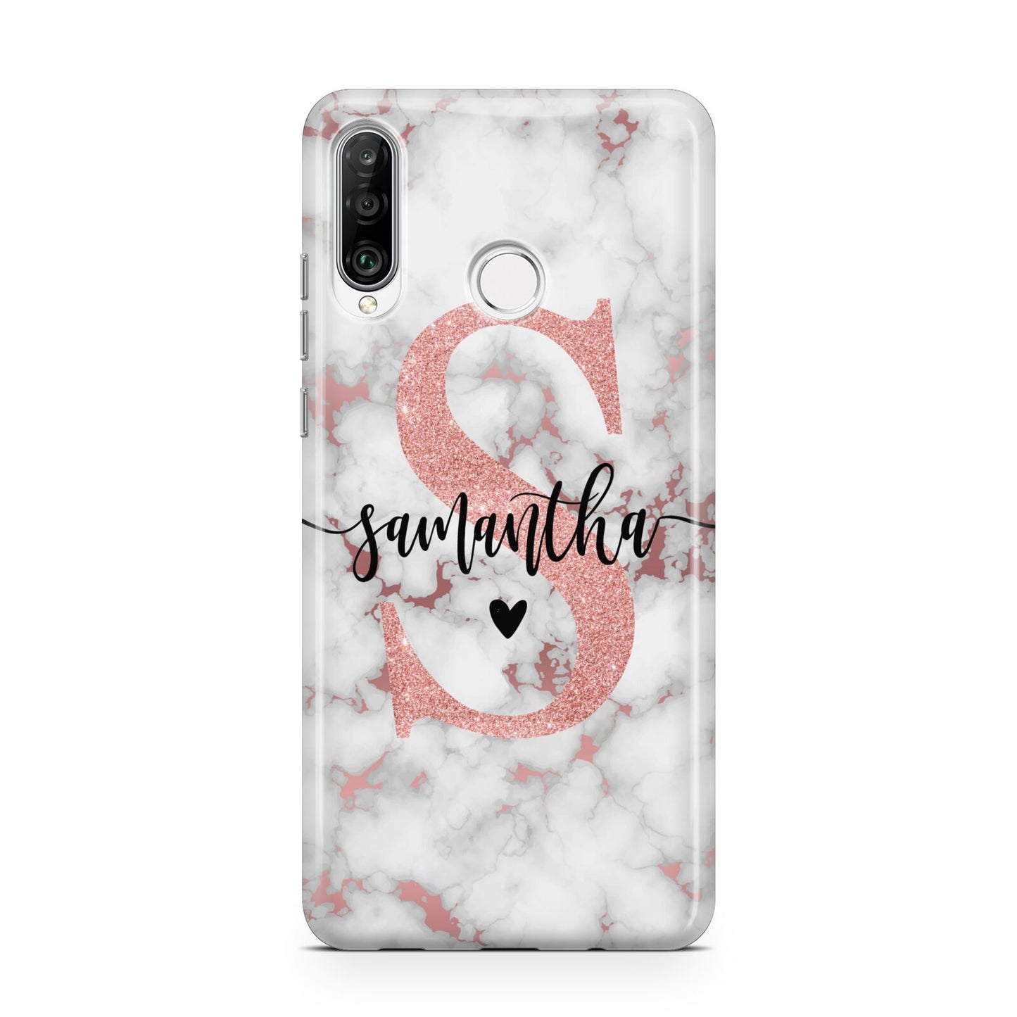 Rose Gold Personalised Marble Glitter Initial Name Huawei P30 Lite Phone Case