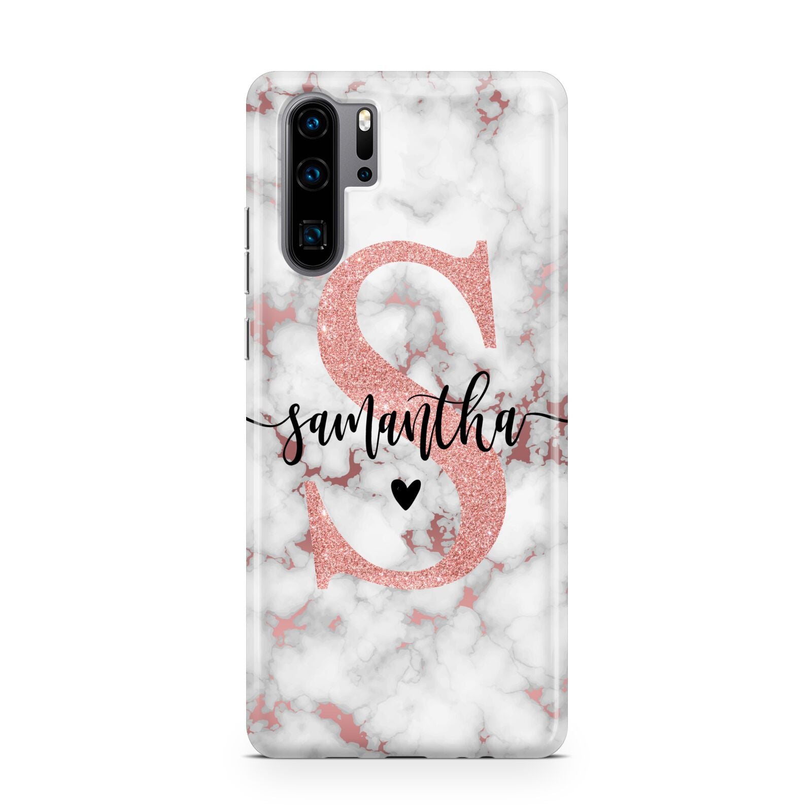 Rose Gold Personalised Marble Glitter Initial Name Huawei P30 Pro Phone Case