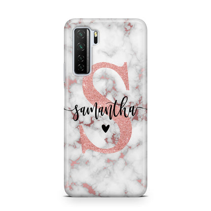 Rose Gold Personalised Marble Glitter Initial Name Huawei P40 Lite 5G Phone Case