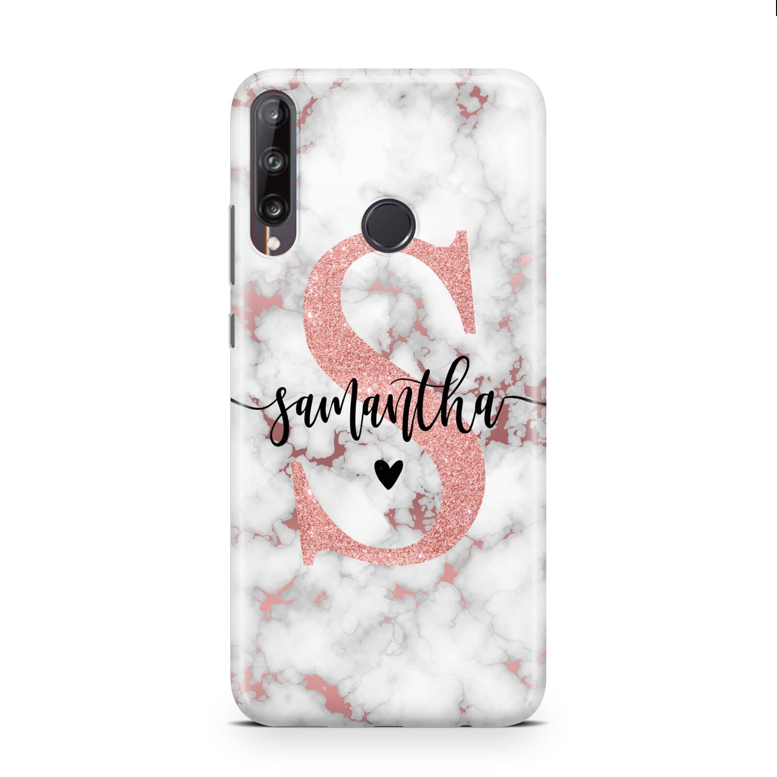 Rose Gold Personalised Marble Glitter Initial Name Huawei P40 Lite E Phone Case