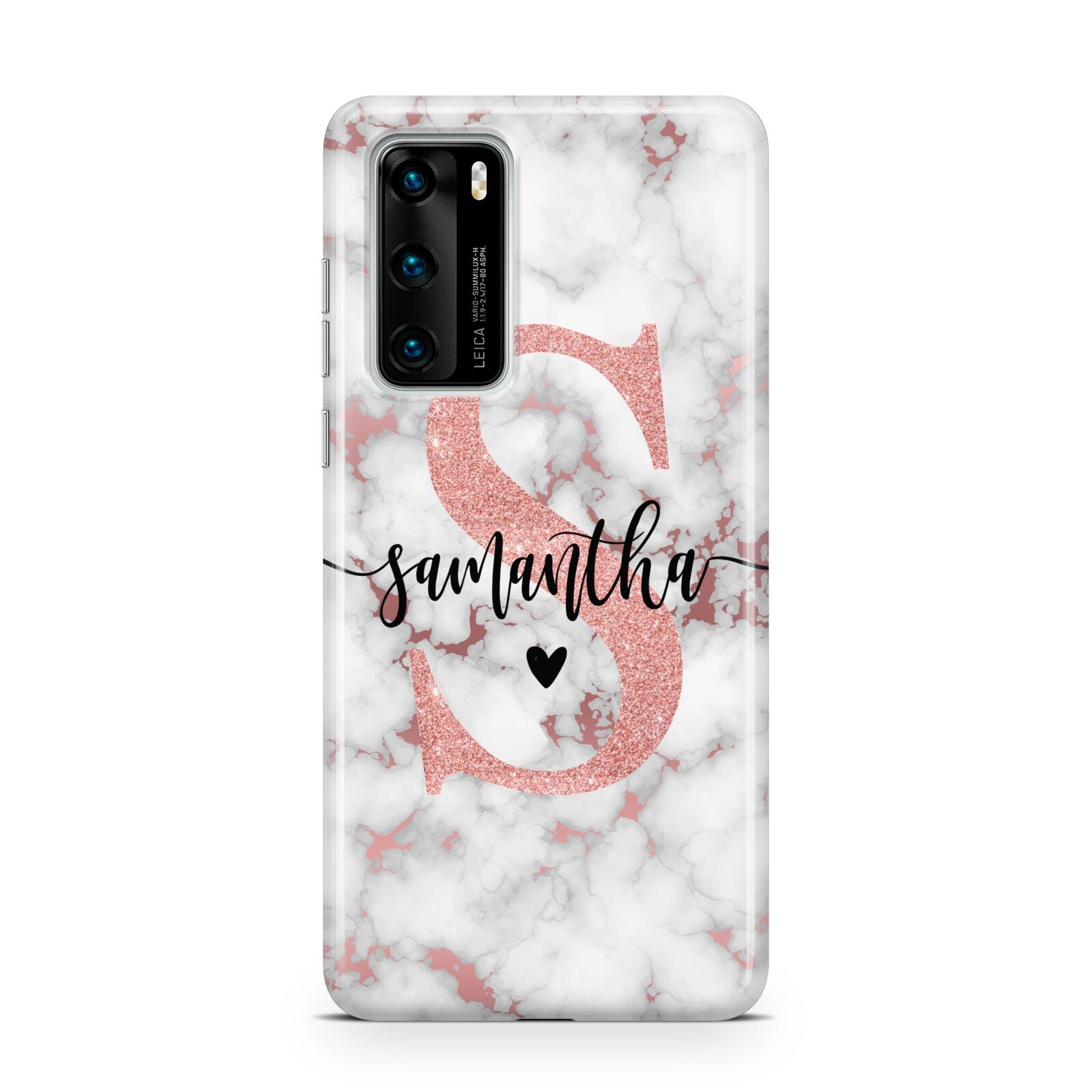 Rose Gold Personalised Marble Glitter Initial Name Huawei P40 Phone Case