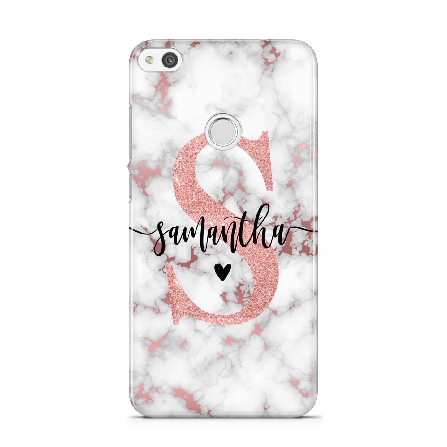 Rose Gold Personalised Marble Glitter Initial Name Huawei P8 Lite Case