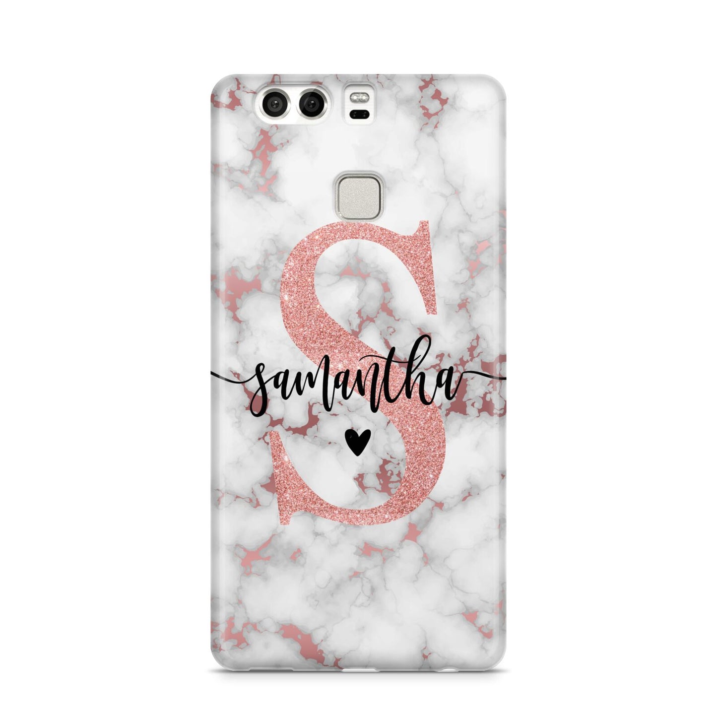 Rose Gold Personalised Marble Glitter Initial Name Huawei P9 Case