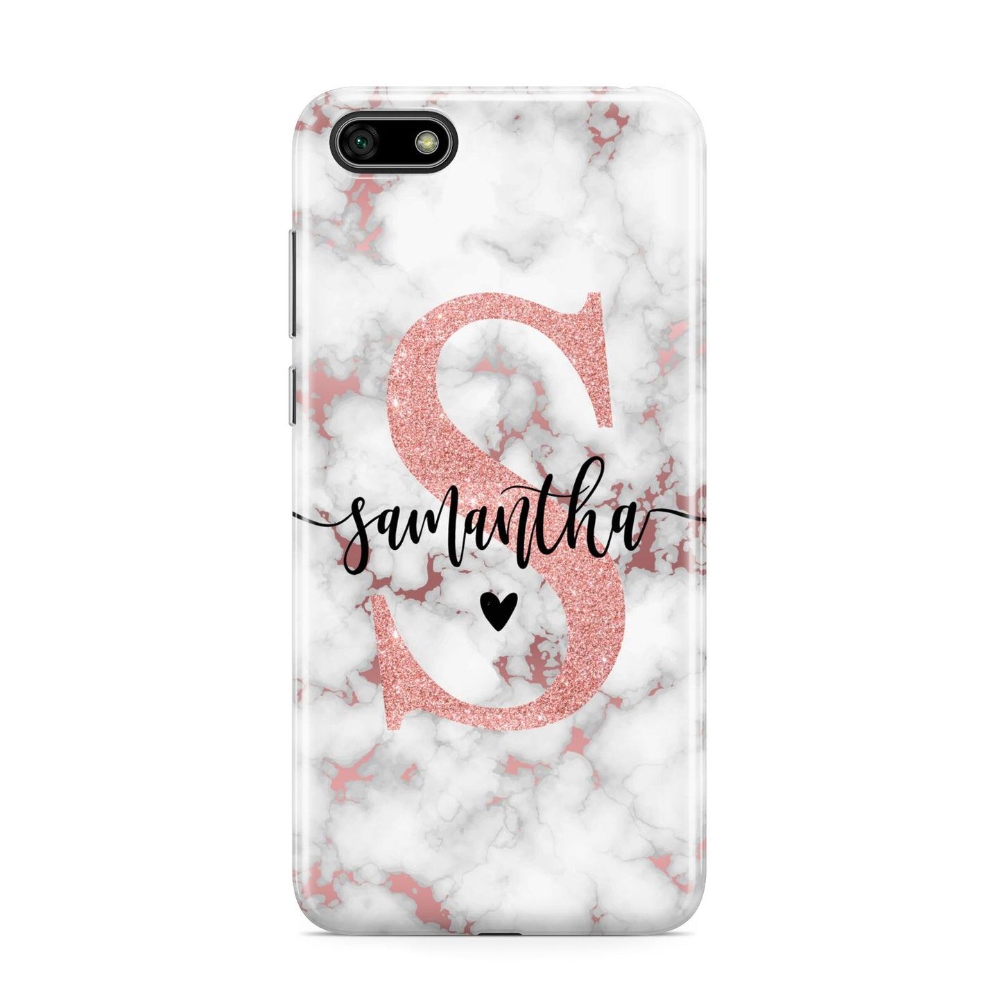 Rose Gold Personalised Marble Glitter Initial Name Huawei Y5 Prime 2018 Phone Case