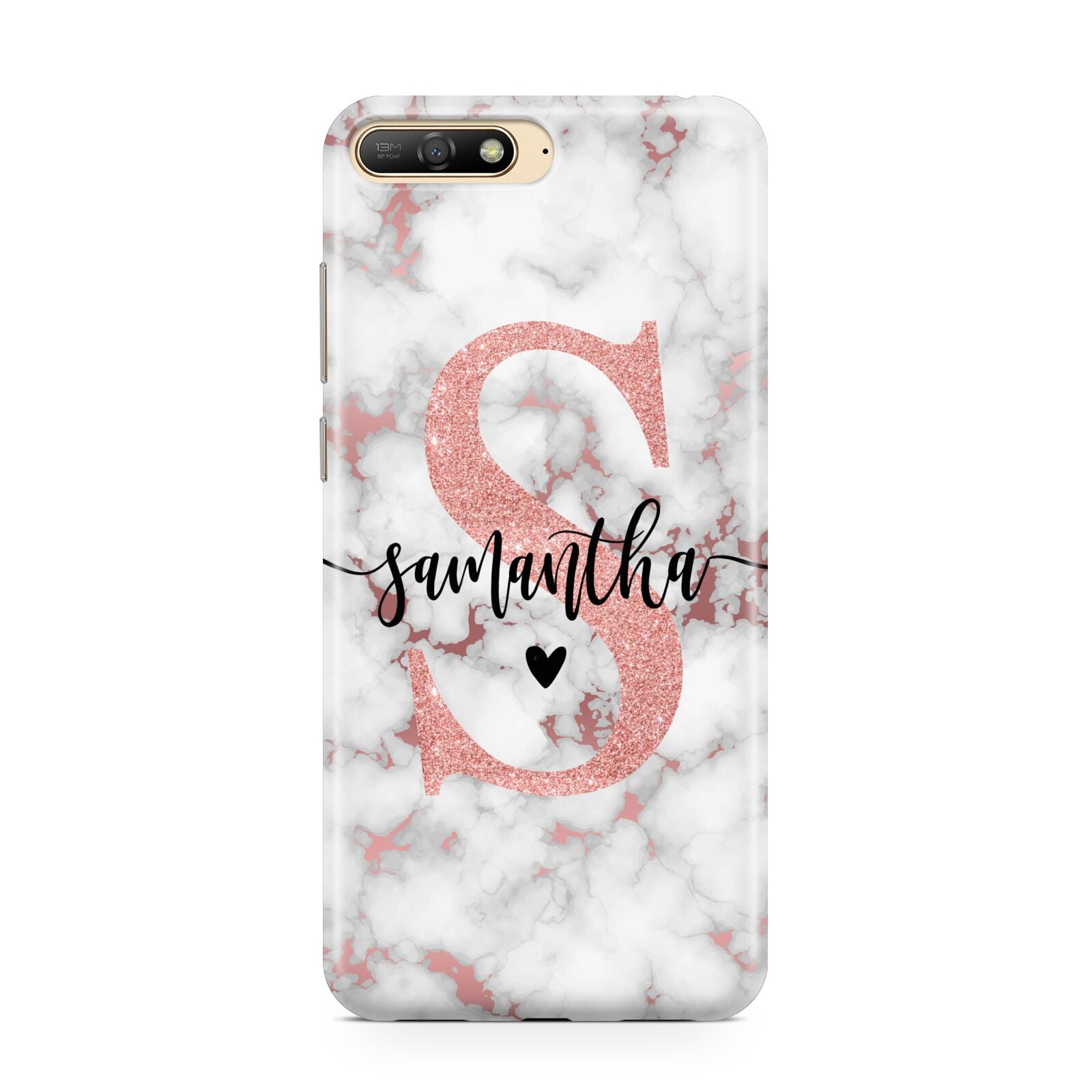 Rose Gold Personalised Marble Glitter Initial Name Huawei Y6 2018