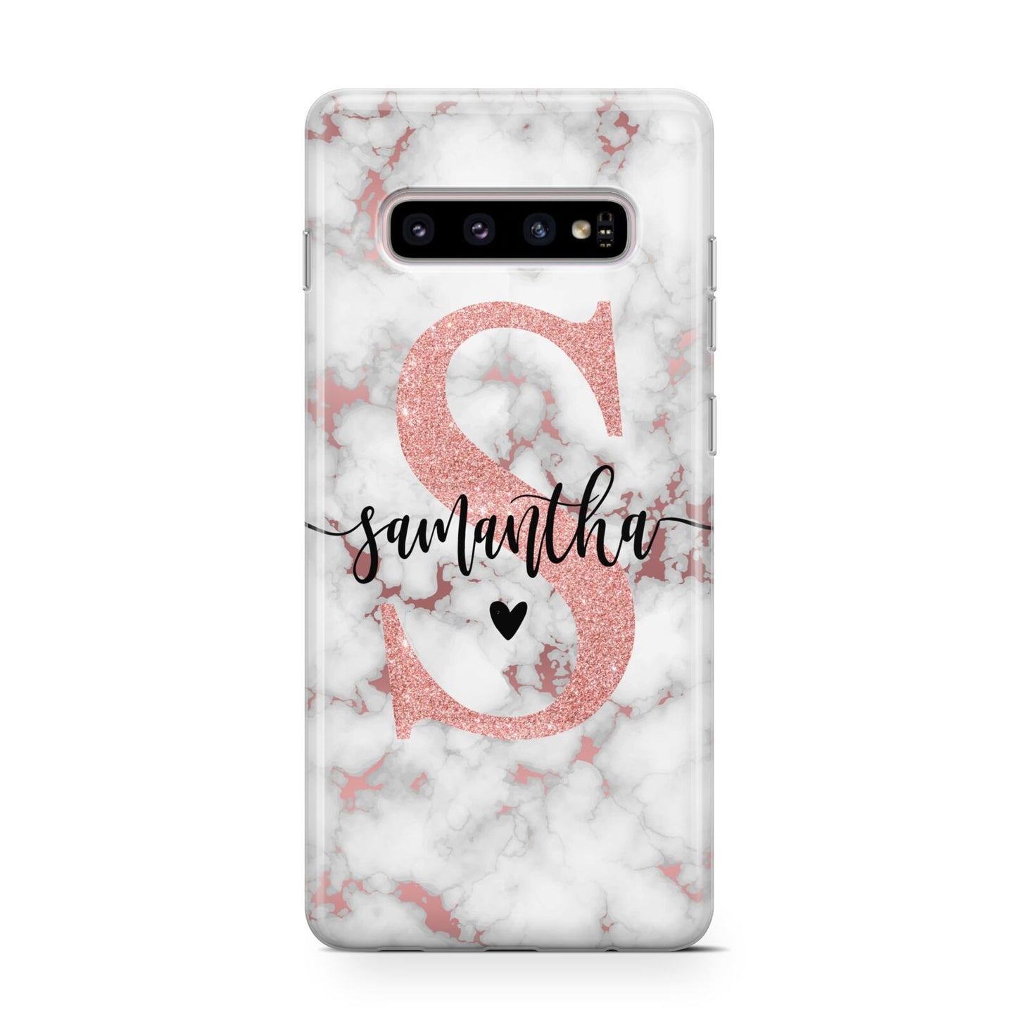 Rose Gold Personalised Marble Glitter Initial Name Protective Samsung Galaxy Case