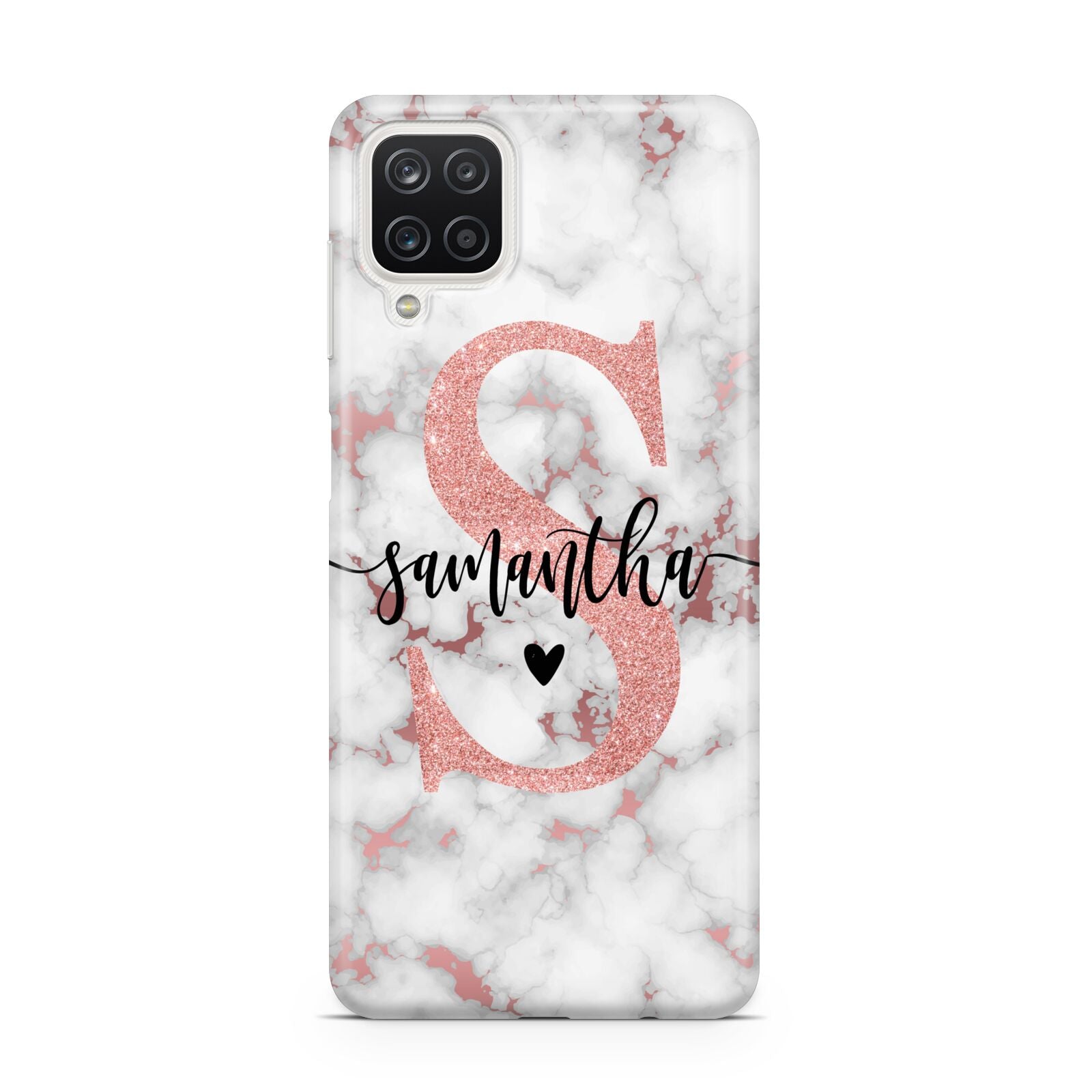 Rose Gold Personalised Marble Glitter Initial Name Samsung A12 Case