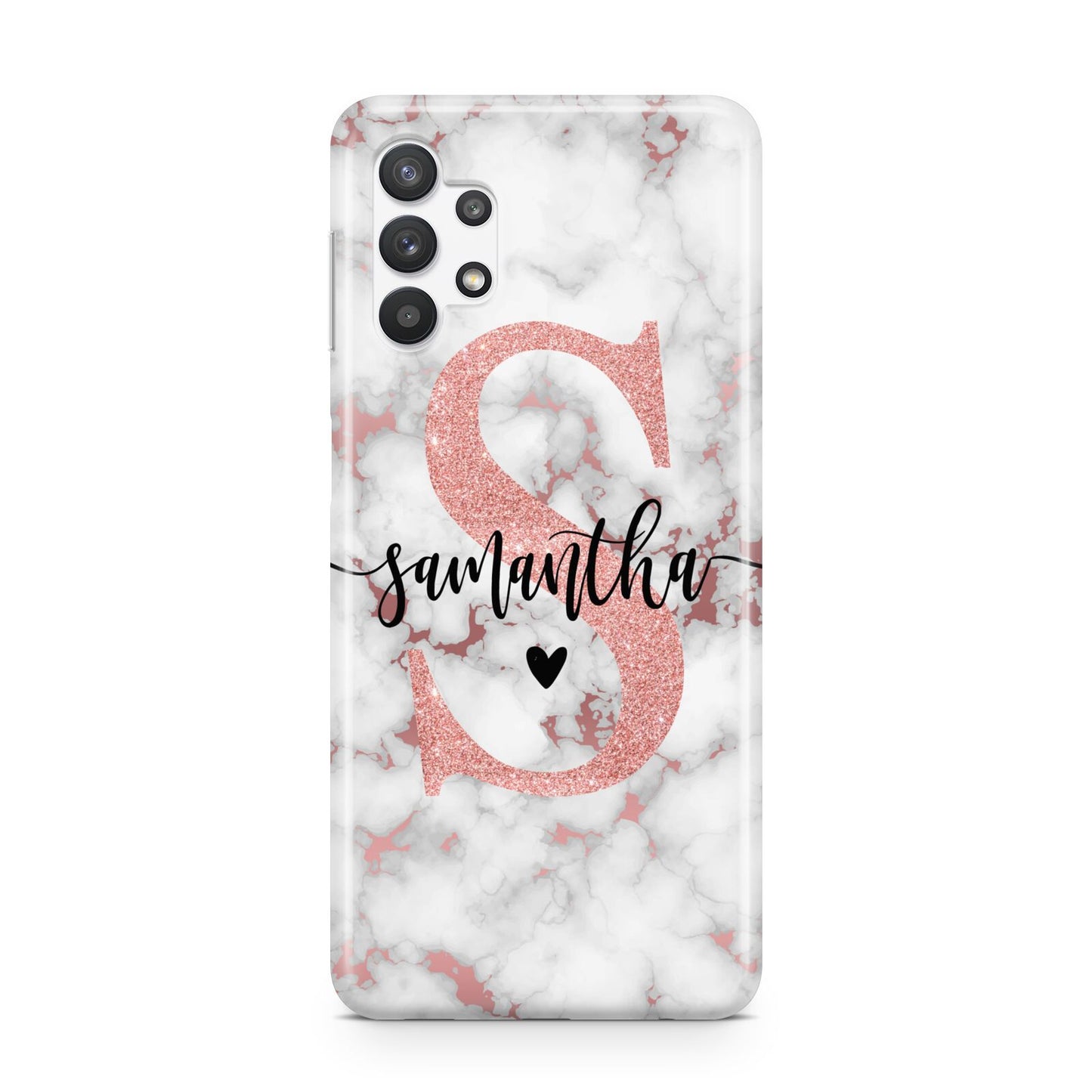 Rose Gold Personalised Marble Glitter Initial Name Samsung A32 5G Case