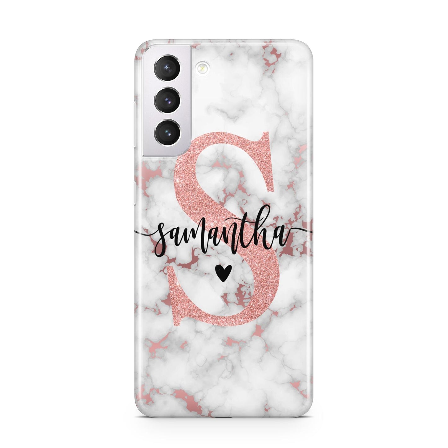 Rose Gold Personalised Marble Glitter Initial Name Samsung S21 Case