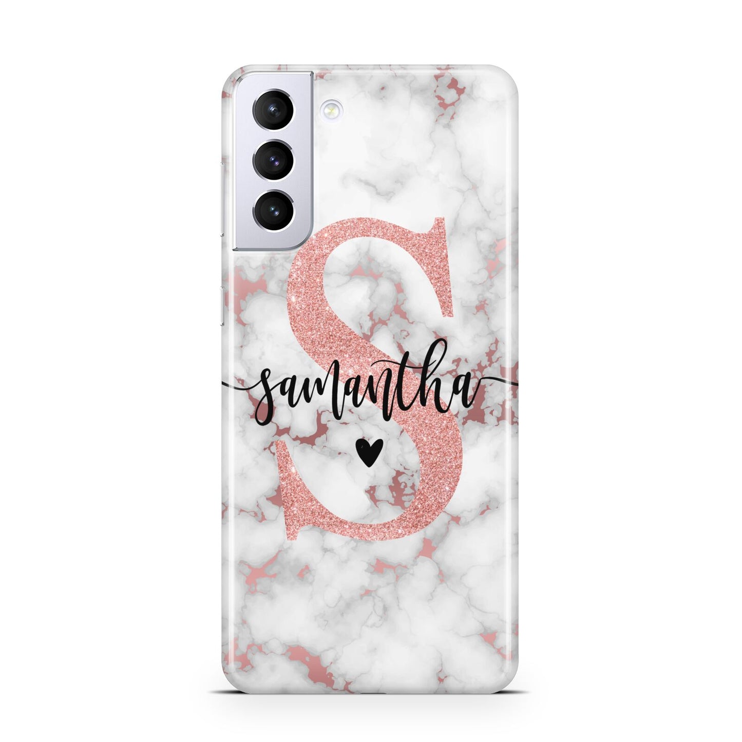 Rose Gold Personalised Marble Glitter Initial Name Samsung S21 Plus Case