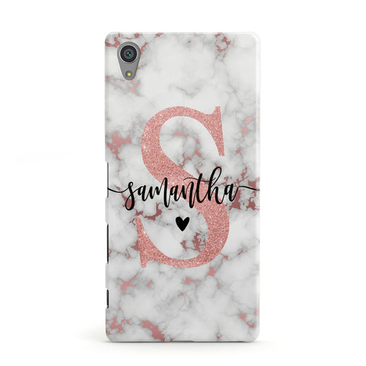 Rose Gold Personalised Marble Glitter Initial Name Sony Xperia Case