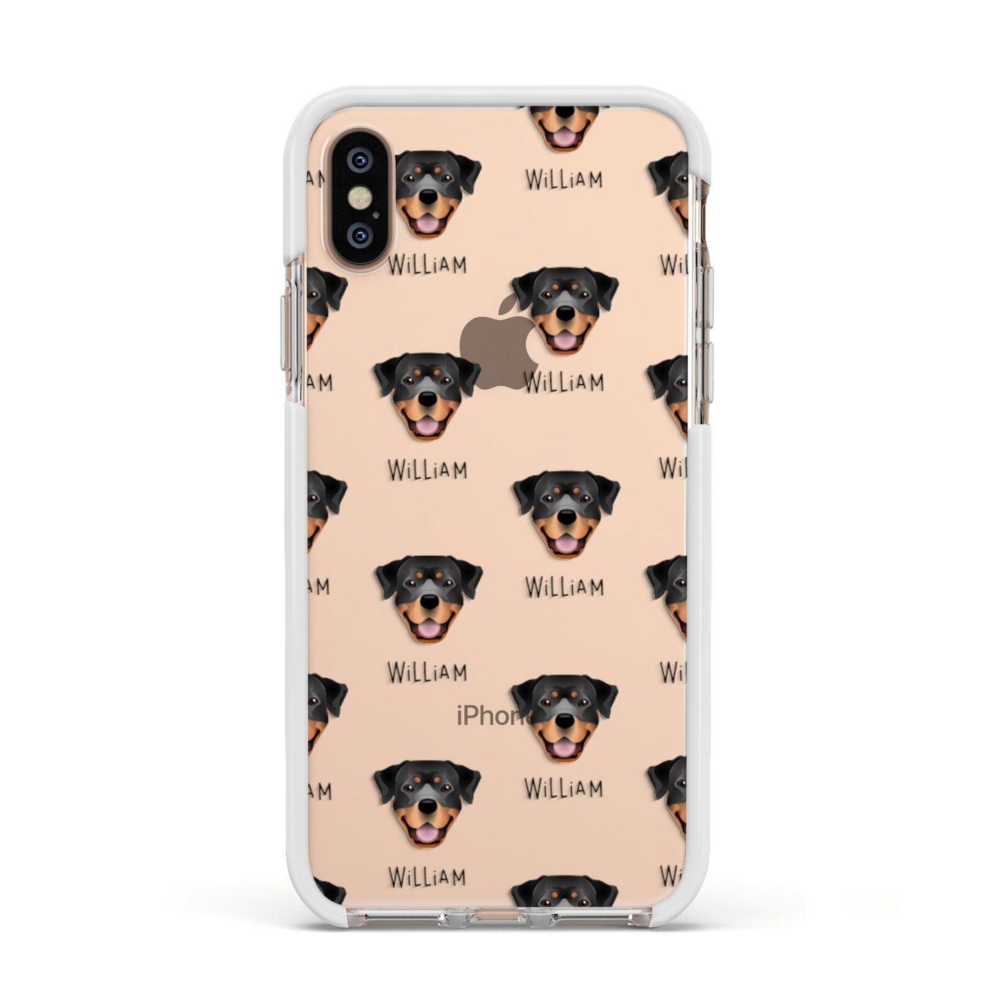 Rottweiler Icon with Name Apple iPhone Xs Impact Case White Edge on Gold Phone