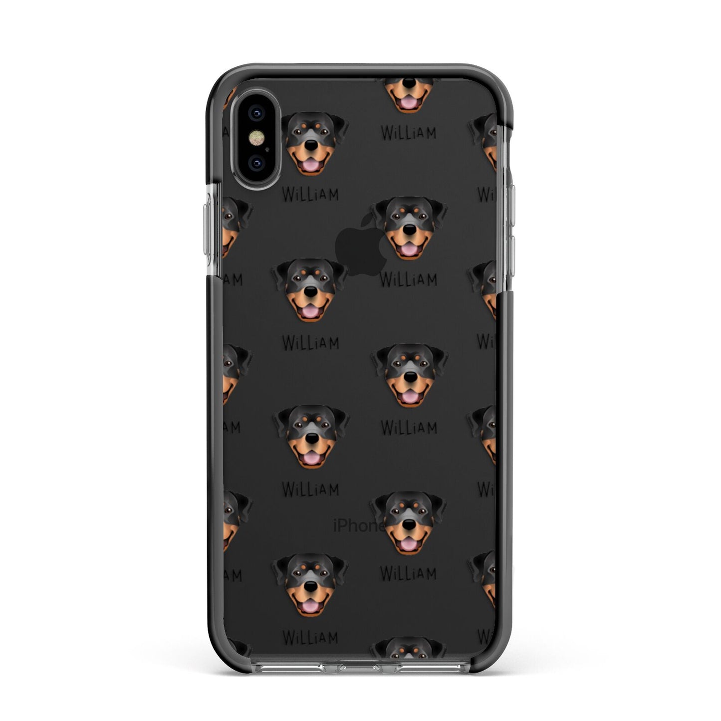 Rottweiler Icon with Name Apple iPhone Xs Max Impact Case Black Edge on Black Phone